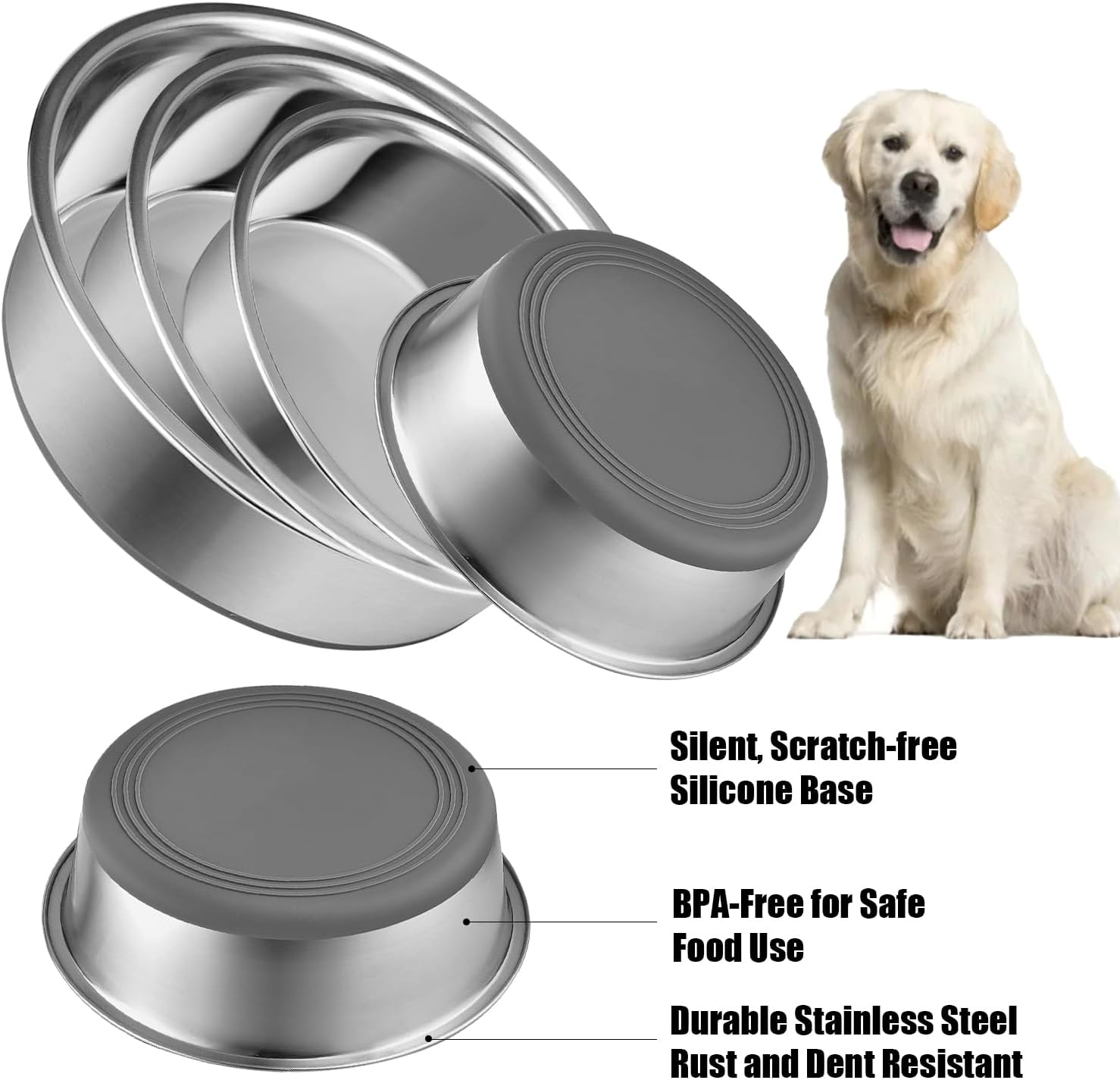Stainless Steel Dog Bowl Set Metal Dog Bowls - Heavy-Duty with Non-Slip Rubber Base, Food Grade, Rust Resistant for Small to Medium Dogs, Easy to Clean and Dishwasher Safe (0.9 Litre Each, Set of 2) image number 7