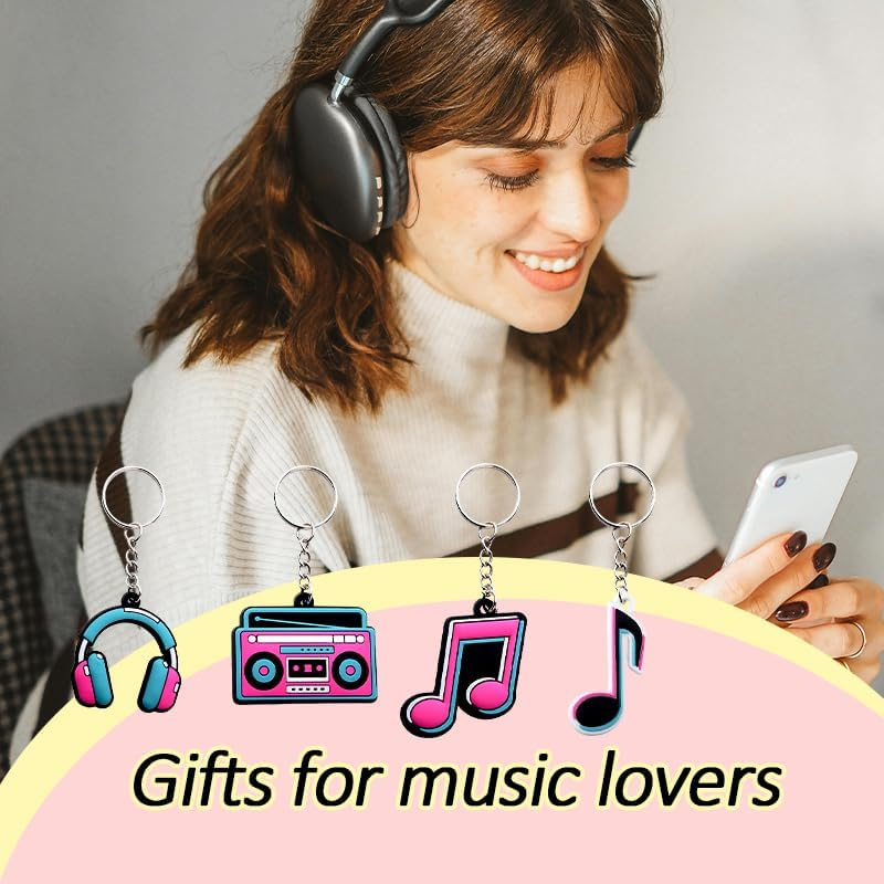Music Party Favors Keychains for Adult Music Lovers Birthday Gifts for Musicians Gift Keychain for Women Men Music Lover Music Note Charm for Backpack Bag Charms for Handbags Musical Keyring 4 Pcs image number 6