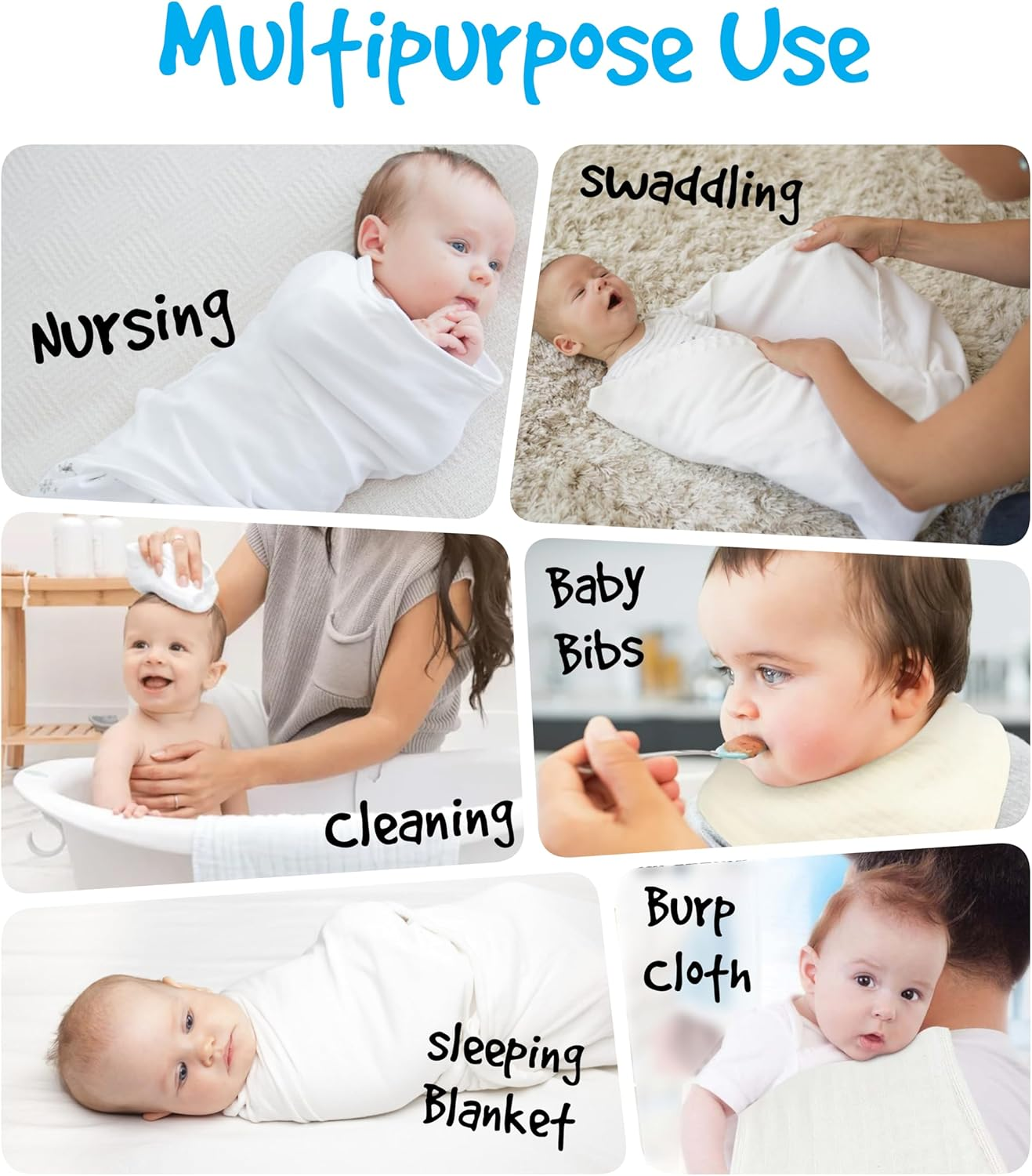 FT Fashion Track - Muslin Cloths for Baby - Muslin Squares &ndash; Soft Muslin Wash Cloths, Baby Swaddle - Baby Essentials for Newborn (66 X 66 Cm, Pack of 6) image number 3