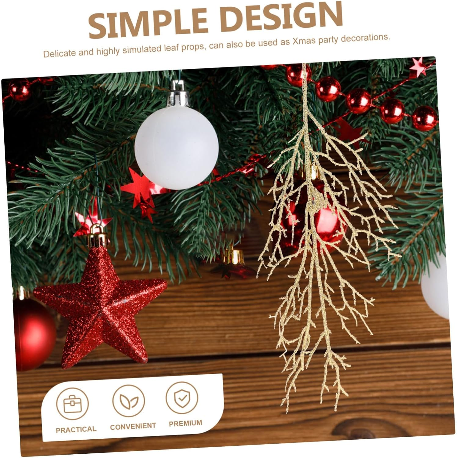 Artificial Leaves Christmas Tree Ornaments Set of 10 Glitter Plastic Decorative Leaves Xmas Festival Decorations image number 4