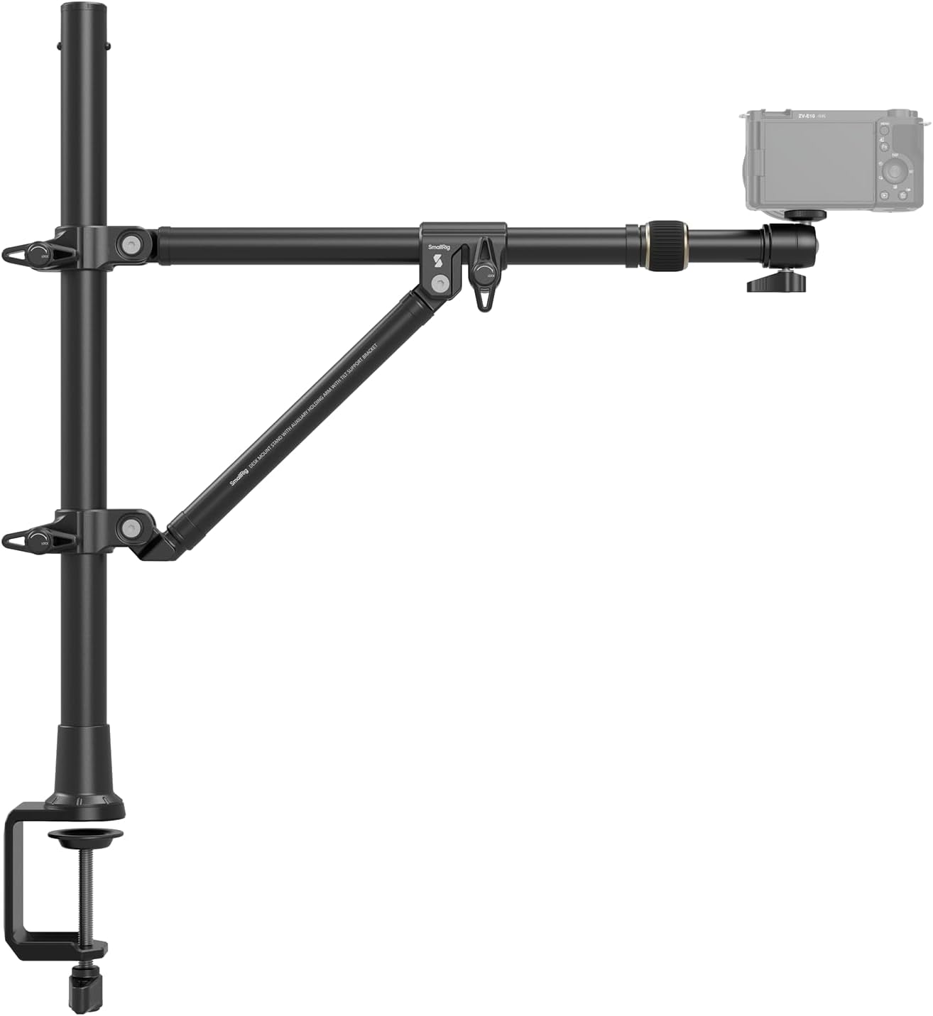SMALLRIG Triangle Camera Desk Mount, Max. Load 3Kg/ 6.6Lbs, Overhead Camera Mount with Auxiliary Support Rod, with Phone Holder and Small Ball Head for Camera/Phone/Light/Webcam - 4304 image number 4