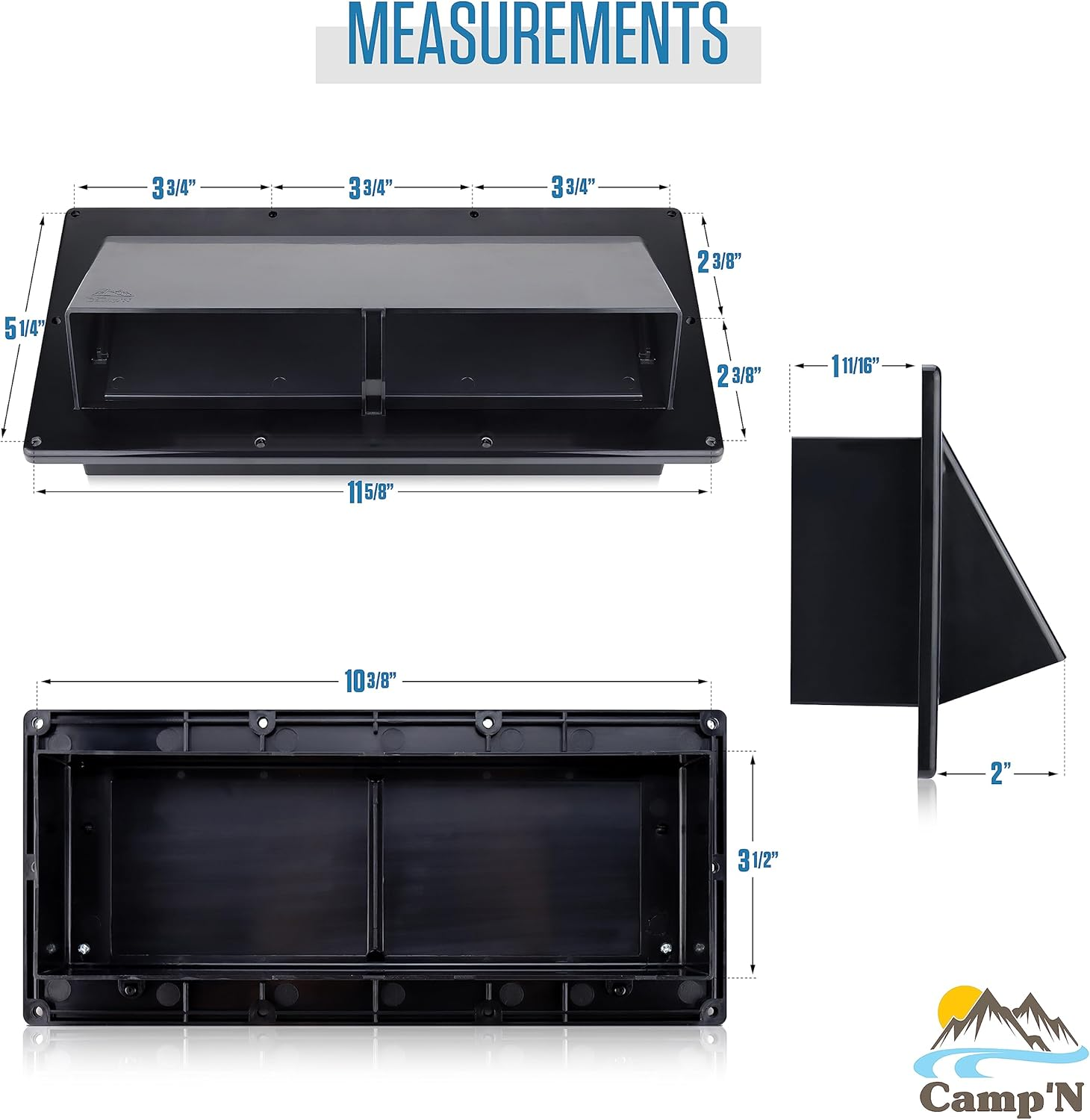 Camp'N RV Exhaust Vent Cover - RV Range Hood Vent/Rv Range Hood Cover/Sidewall Vent W/Locking Flap (Black) image number 5
