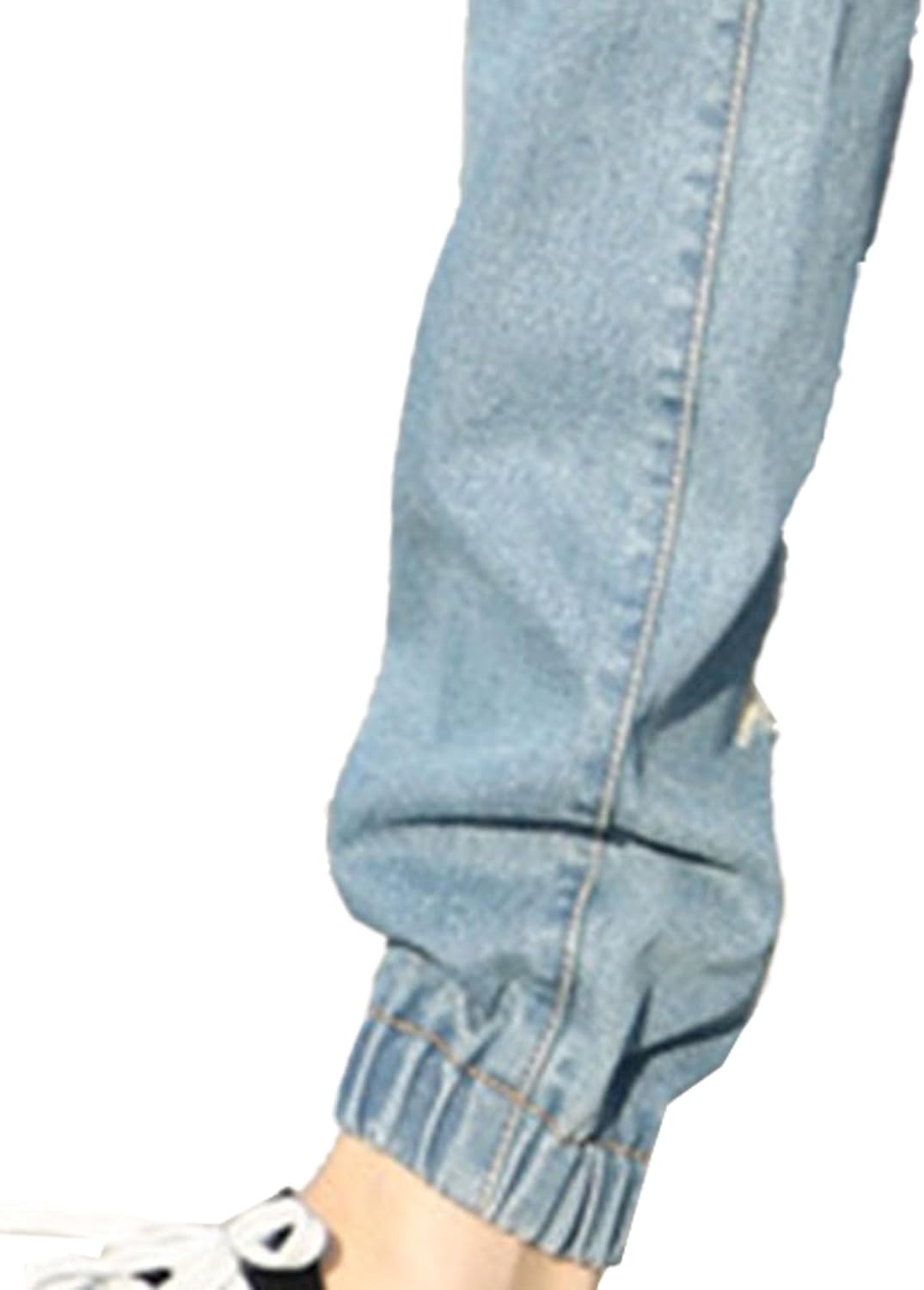 Men Wash Stretch Harem Denim Pants Casual Cozy Drawstring Feet Jeans Y2K Classic Mid Waist Elastic Trousers, Light Blue2, Small