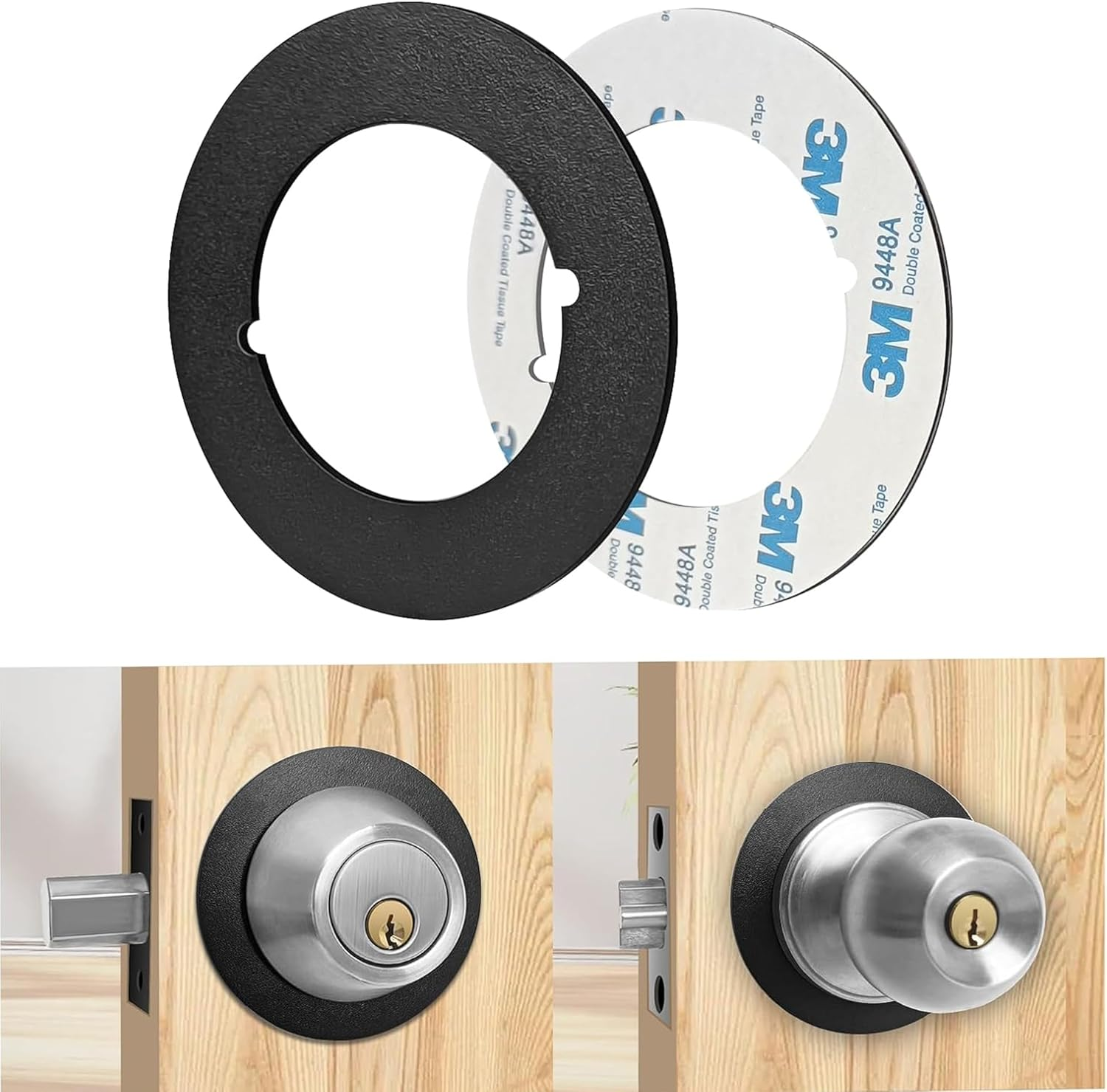 2Pcs Door Knob Plates round Version,Premium Iron Scar Plate for Door Knob Door Handle Reinforcement Fixing Cover,Door Lock Hole Backing Reinforcer Kit,Stainless Steel Material,Matte Black image number 4