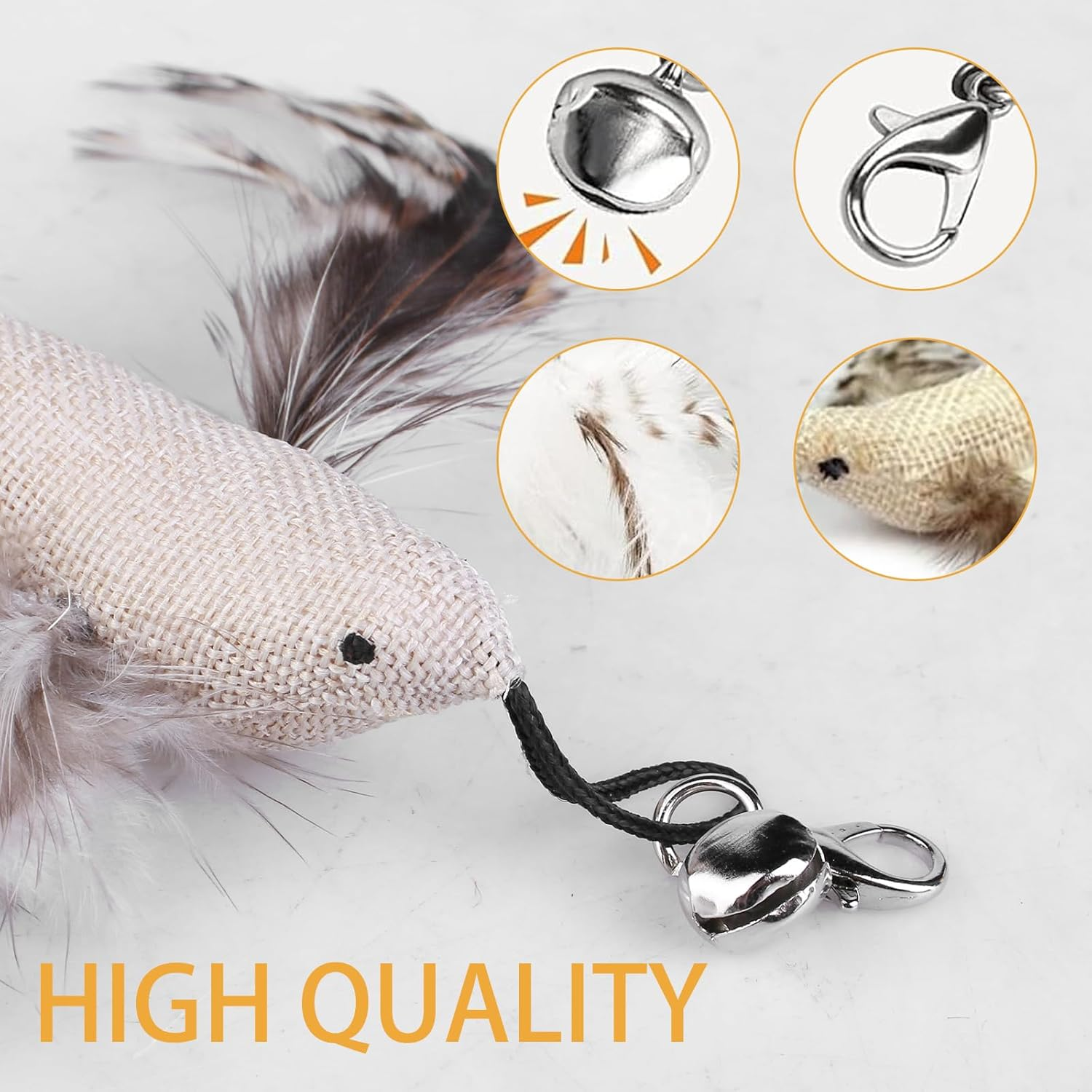 YIDM Cat Toy Feather Cat Angel Replacement Feathers: 8 Pieces Interactive Cat Toy Feather with Bell, Cat Fishing Rod Replacement Feathers, Cat Toy Interactive Feather Intelligence Toy image number 2