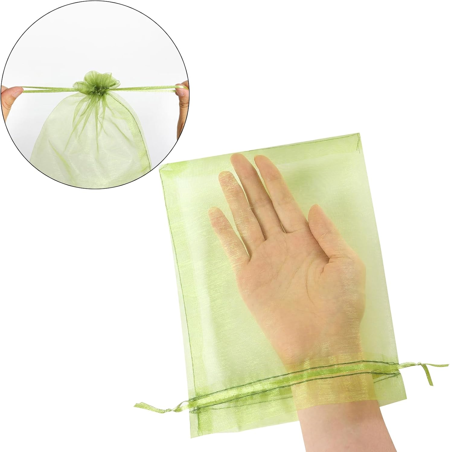 100 Pcs Fruit Protect Bags with Drawstring, Reusable Mesh Garden Netting Protection Bag for Gardening Vegetables Plant Fruit Flower Protection (17 * 23Cm) image number 2