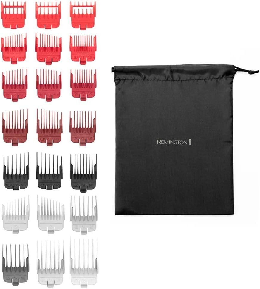 Remington HC500 Hair Trimmer (Self-Sharpening Stainless Steel Blades, 10 Angled Fade Combs, 9 Attachment Combs, 2 Combs for Hair behind the Ears, Mains/Battery Operation) Hair Trimmer Easy Fade