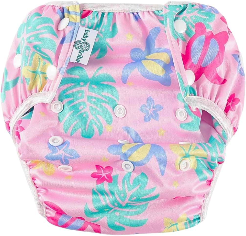 Reusable Adjustable Swim Nappy LARGE 12-20Kg (AU Size 2-5) Girls 'Toddler to Preschool' Premium Cloth Swimming Diaper BLUE BLOSSOM_L