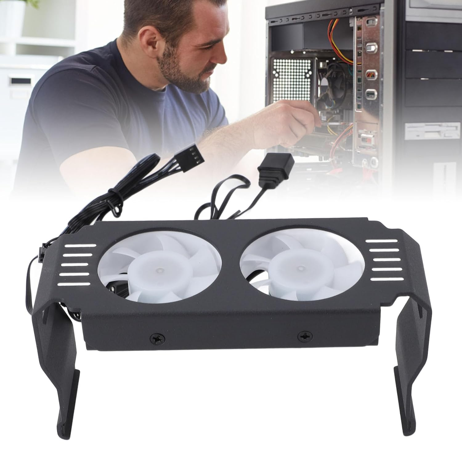 ARGB RAM Radiator Computer Memory Module, Heat Sink PWM Temperature Control Dual Fan, Aluminum Cooling Radiator for DDR DDR2 DDR3 DDR4 DDR5 (Black) image number 1