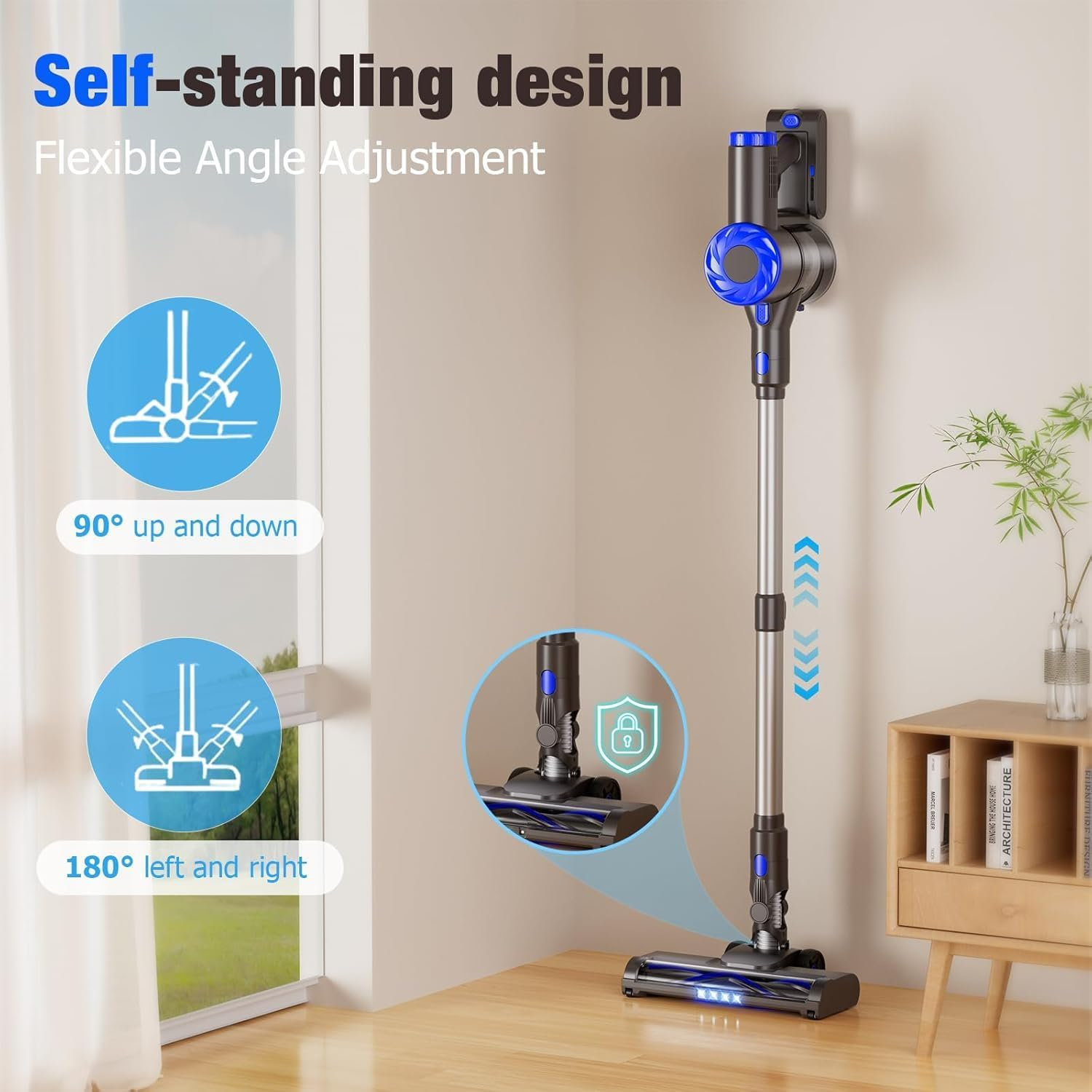 Cordless Vacuum Cleaner, Power Suction Stick Vacuum Cleaners 8-In-1 Lightweight Self-Standing, 500W/40KPA 35 Mins Runtime for Home Hard Floor Low-Pile Carpet Pet Hair (Blue) image number 5