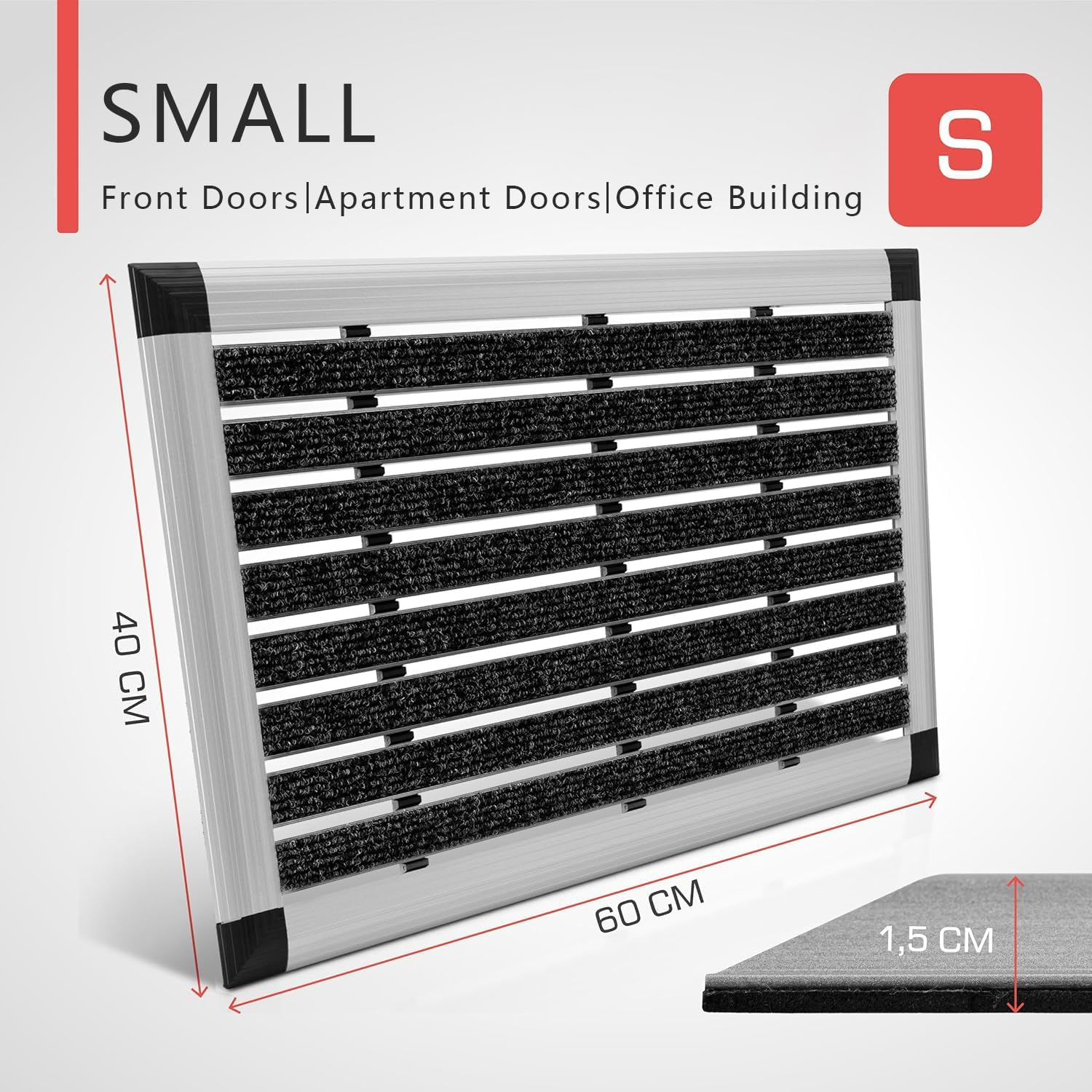 SOICARE Aluminium Front Door Mat (16"X27") outside Outdoor Entrance, Dirt Trapper Non-Slip Durable Shoe Scraper Outdoor Door Mats for outside Entry, Silver 40X60 CM