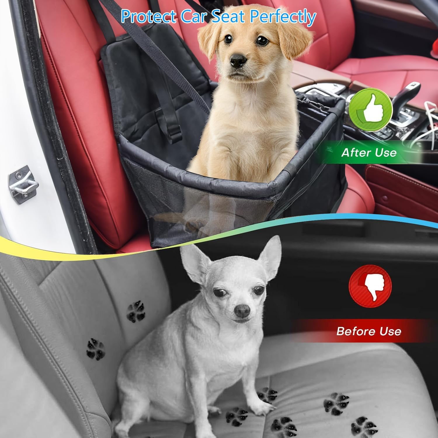 RUPEWA Dog Car Seat Covers Hard Bottom, for Car Back Seat Pet Car Seat Covers with Side Flaps & Dog Seat Belt, Scratchproof Pet Seat Cover for Cars, Trucks, Suvs, Black image number 3
