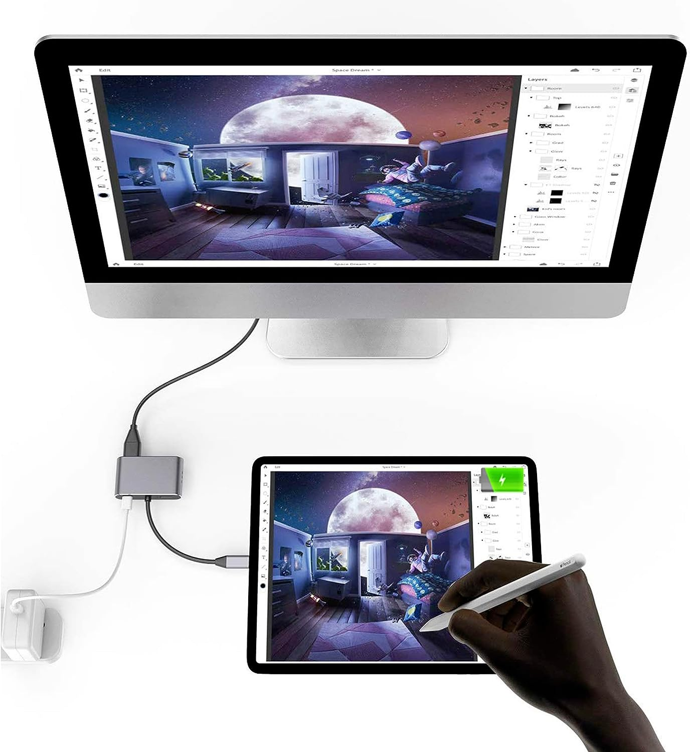 USB C to Dual HDMI Adapter 4K, USB+PD Charging+2 HDMI 4 in 1 for Mac/Ipad Pro,Surface,Chrome,Switch,Phnoe,Etc. Type C/USB C/Thunderbolt Device (4 in 1) image number 4