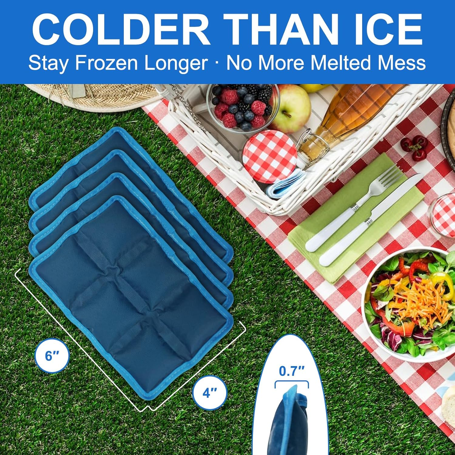 Flexible Ice Packs for Lunch Boxes, Reusable Long Lasting Cold Packs for Kids Lunch Bags & Coolers, Slim Soft Gel Ice Pack 4 Pcs for Food Preservation，Cooler for Picnic, School, Sports & Camping image number 3