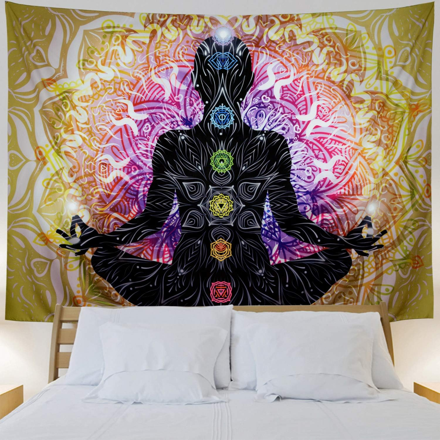 Lahasbja Seven Chakra Tapestry Yoga Meditation Wall Hanging Colorful Mandala Indian Chakra Decoration for Studio Room image number 3