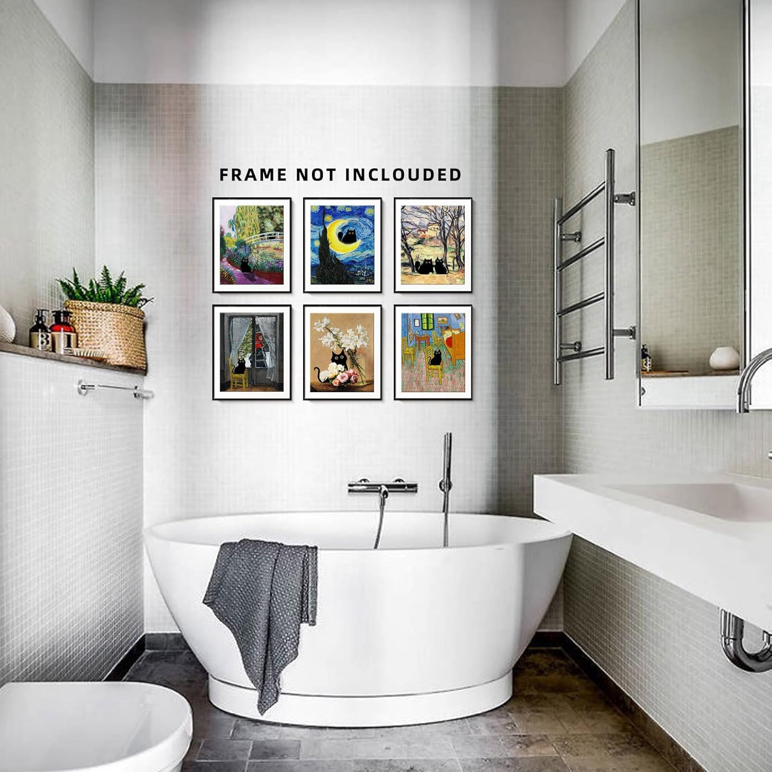 Cat Decor Poster Canvas Prints 8X10 Unframed Set of 6 Funny Posters Van Gogh Canvas Wall Art Prints Bathroom Wall Art Decor image number 6