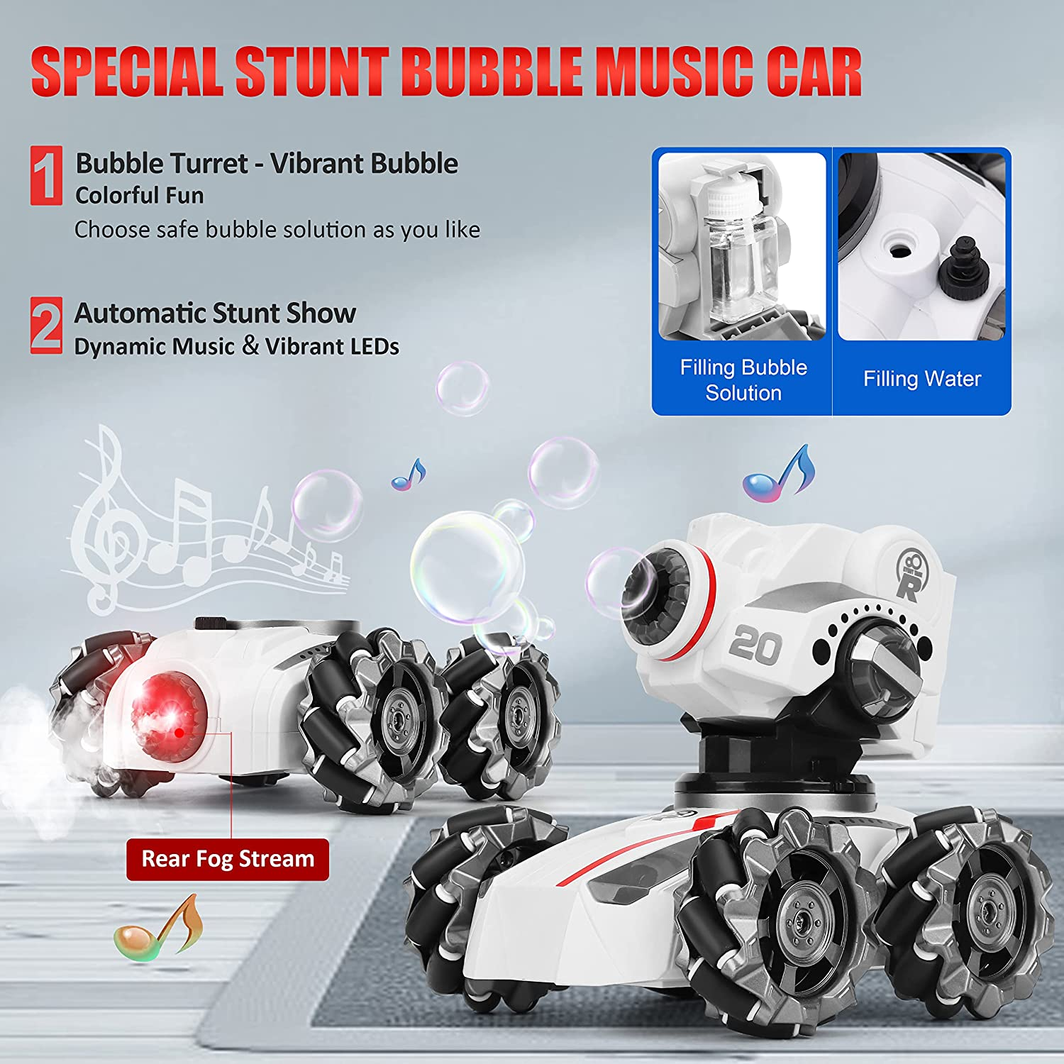 CXJ 3 Head RC Tank Car, Shooting Water Bullets(Bomb) Remote Control Car, Kids 4WD Battle Stunt Car, Blow Bubble, Shoot Foam Darts, 360&deg;Rotating, Leds, Music, Toy Gifts for 6-15 Years Old Boys Girls image number 2