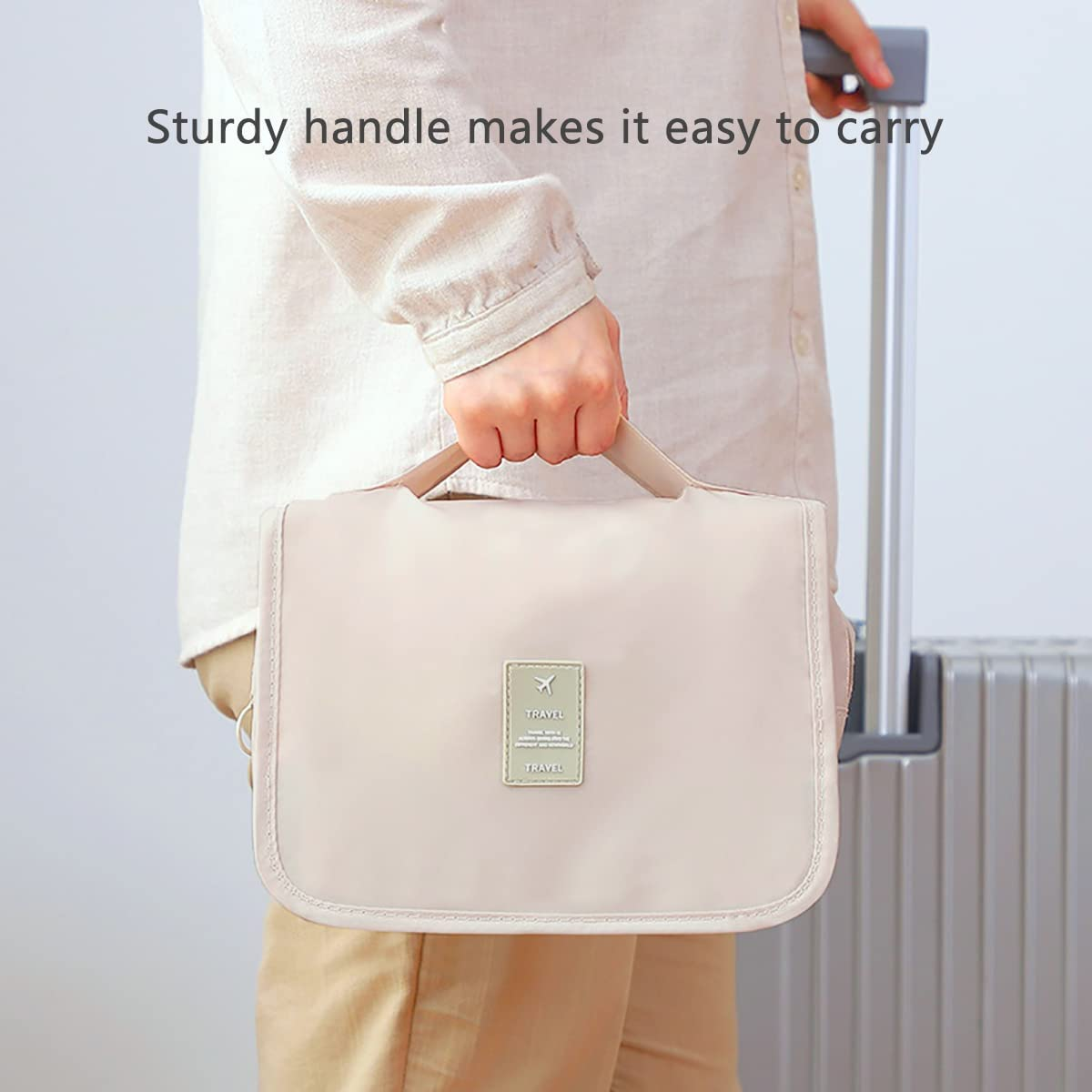 Makeup Bag Organizer Hanging Travel Toiletry Bag for Women, Water-Resistant Cosmetic Bag for Girls, Travel Make up Bag for Accessories Toiletries, White Cactus image number 1