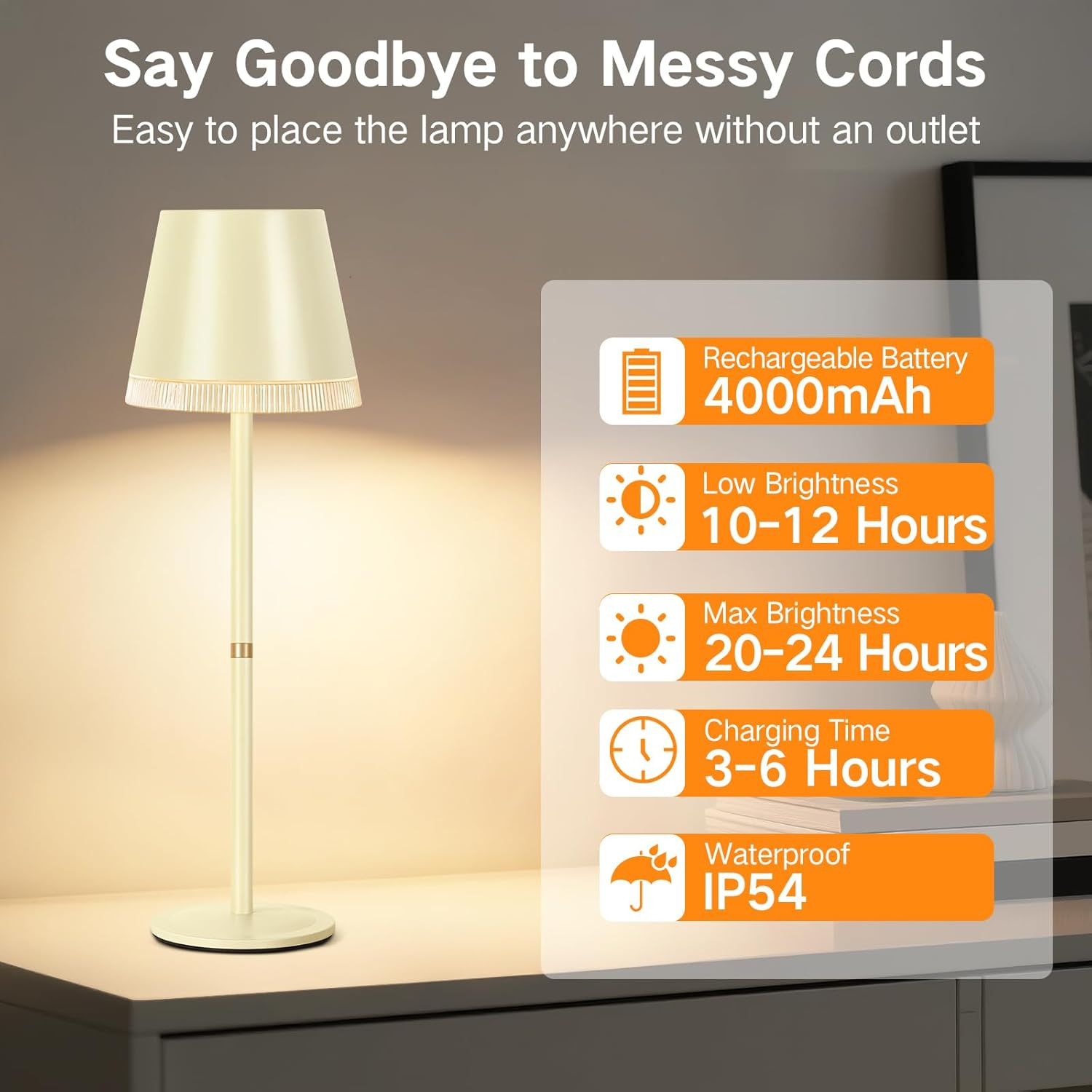 OUTON LED Table Lamp Wireless with Battery Indicator, 4000 Mah Battery Table Lamp USB-C Rechargeable, 3 Colour Temperatures & Continuously Dimmable, Touch Control, Memory, Portable Lamp for Indoor And - Green-2Pcs image number 6