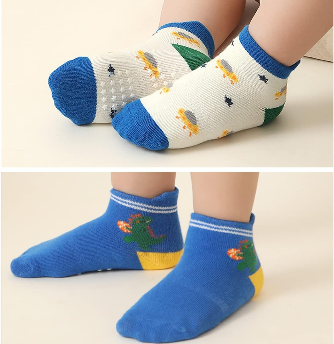 Baby Non Slip Grip Ankle Socks,12-Pack Cotton Crew Socks for 1-3/3-5 Years Old Infants Toddlers Kids Boys Girls Crawling Unisex Ankle Socks Non Skid Sole image number 3