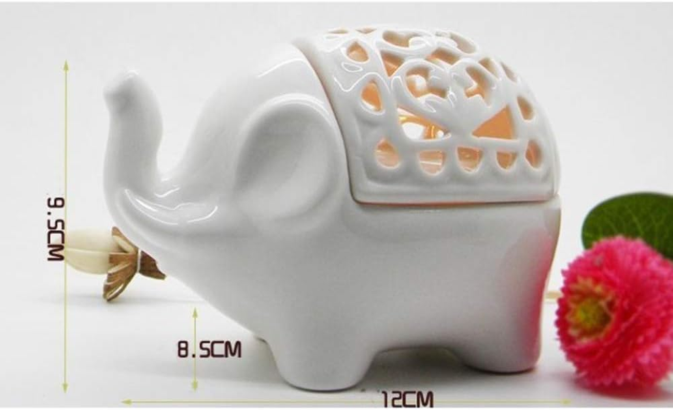 Scented Candle Fragrance Melter Tea Light Holder,2 PCS Set Cute Elephant Shaped Openwork Design Ceramic Decorative Tea Light Candleholder image number 4