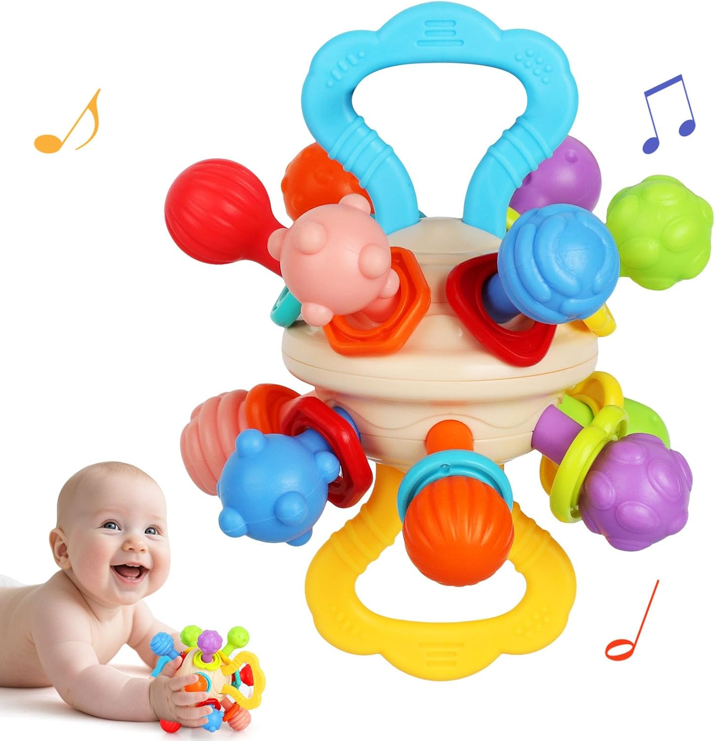 Baby Montessori Sensory Ball for 0-6 6-12 Months, Food Grade Baby Rattle, Infant Newborn Developmental Learning Plays Gifts for Baby Boys Girls image number 2