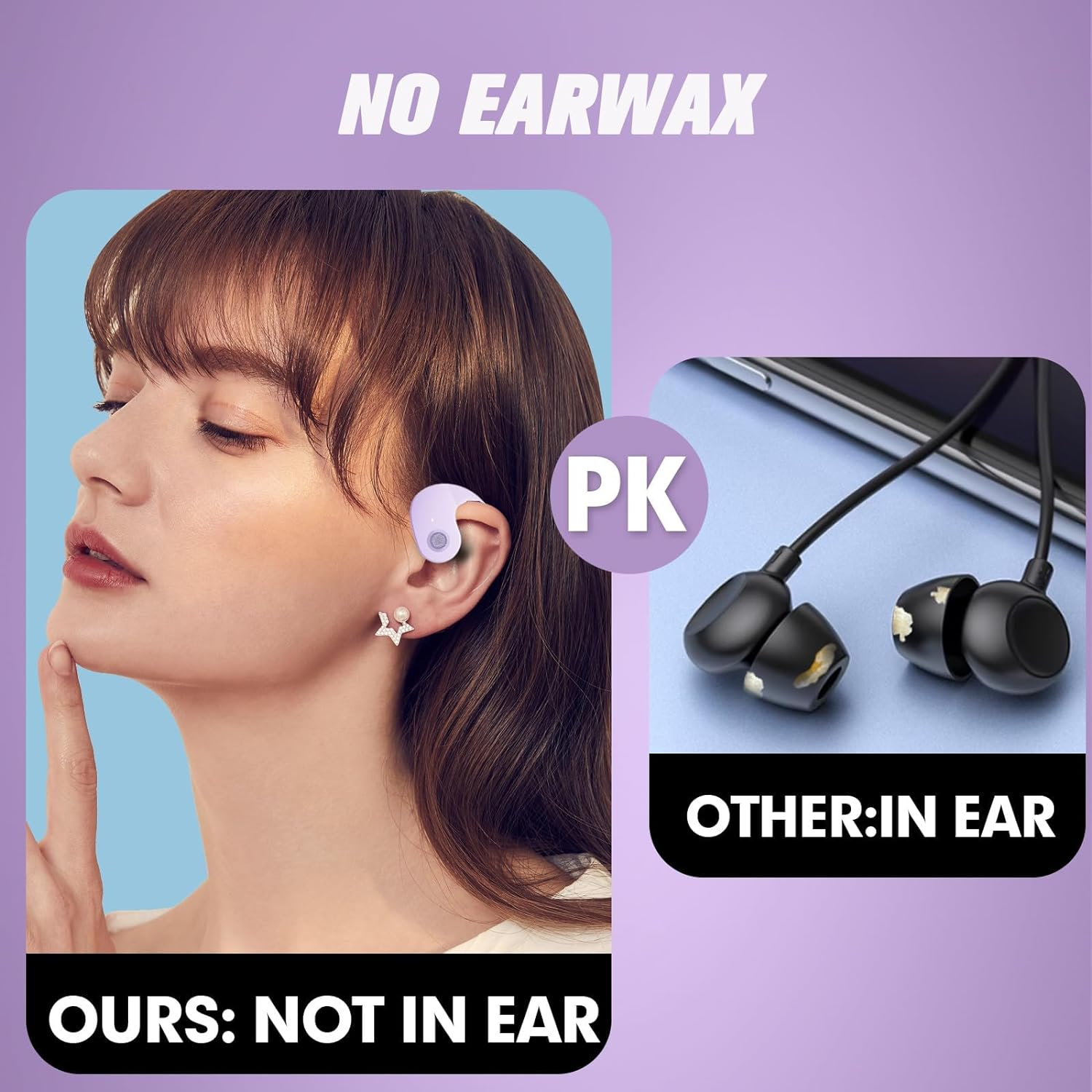 Out of Ear Open Ear Headphones outside the Ear Wireless Ear Hanging Bluetooth Headset Ows over the Ear Open Ear Buds Earbuds outside the Ear Headphones Bone Air Conduction Earbuds Purple