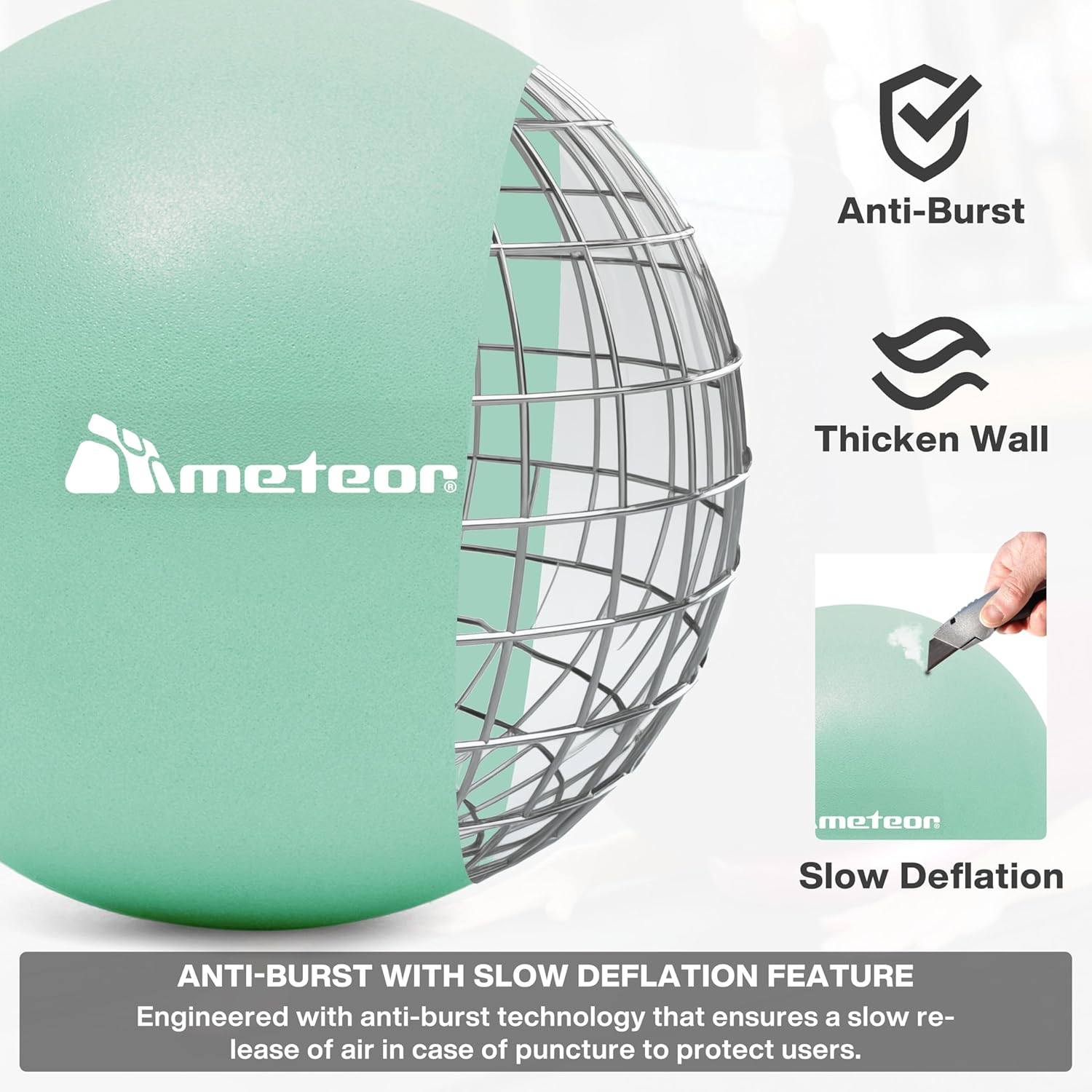 Meteor Mini Anti-Burst Pilates Ball (25Cm) - Small Swiss Ball, Exercise Ball, Fitness Ball, Barre Ball - Ideal for Yoga, Pilates, Physiotherapy, Posture & Relaxation - Green image number 2