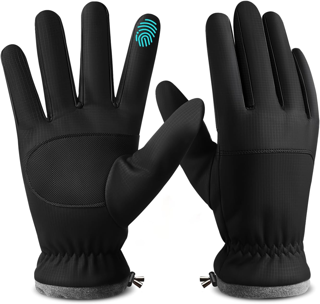 FEWTUR Winter Gloves for Men Women Running - Thermal Gloves Waterproof Touch Screen Fingers for Snow Ski Bike Cycling (Jet Black) image number 4
