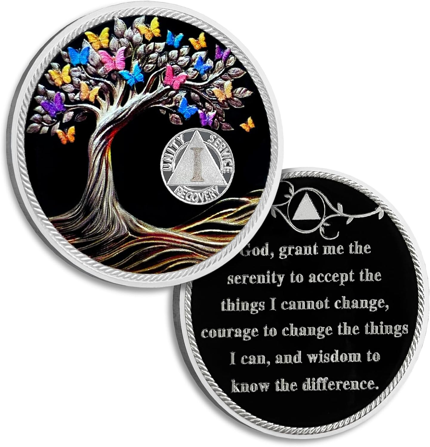 1 Year Sobriety Coin Butterfly Tree of Life AA Chips and Medallions Sobriety Recovery Chip Sober Token Sobriety Gifts for Men Women Celebrating Alcoholics Anonymous Recovery