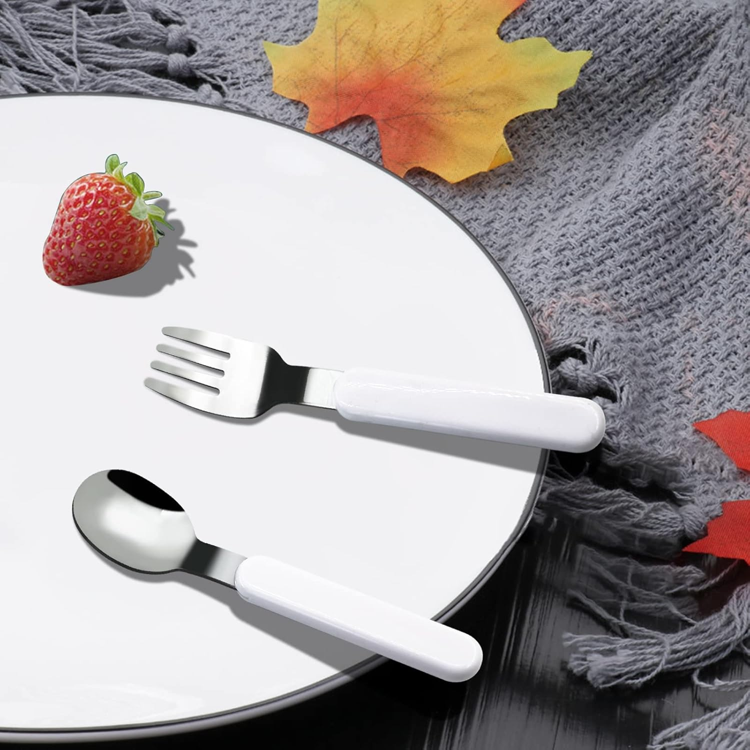 VANRA 2-Piece Children Fork and Spoon Set 18/10 Stainless Steel Child Flatware Set Kids Utensils Set with Case for Lunch Box image number 4