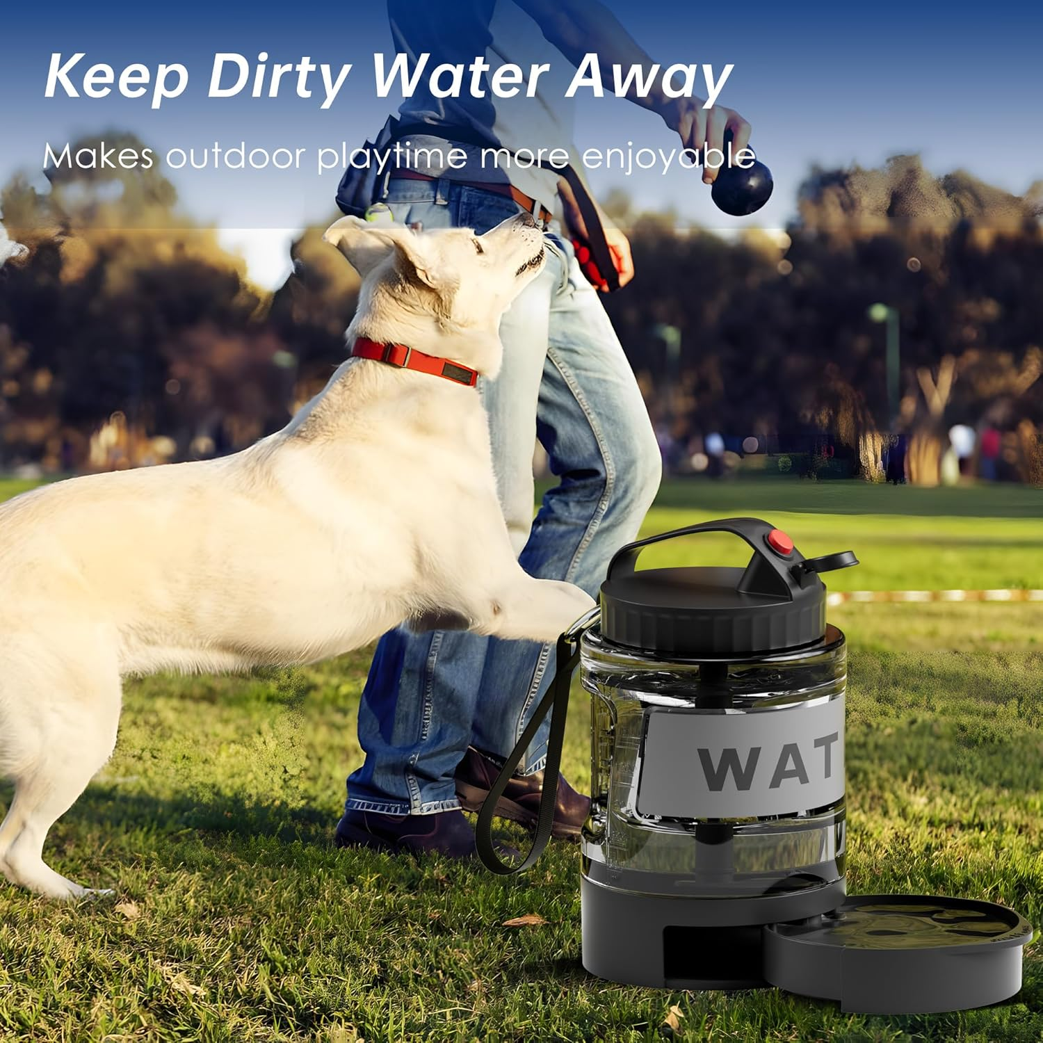 77Oz Dog Water Dispenser with Pull-Out Bowl for Walking, Hiking, Camping - Portable Large Pet Bottle for Outdoor - BPA Free - Black image number 2