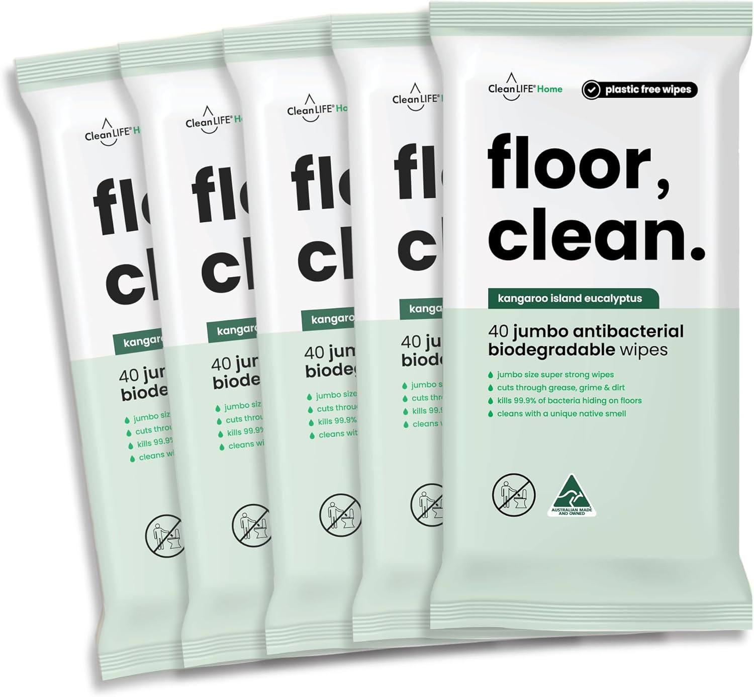 Cleanlife Disinfecting Floor Wipes - Biodegradable Plant-Based Wet Pads, Mop-Compatible Quick Sanitising, Disinfectant Cleaner, 40 Wipes Pack