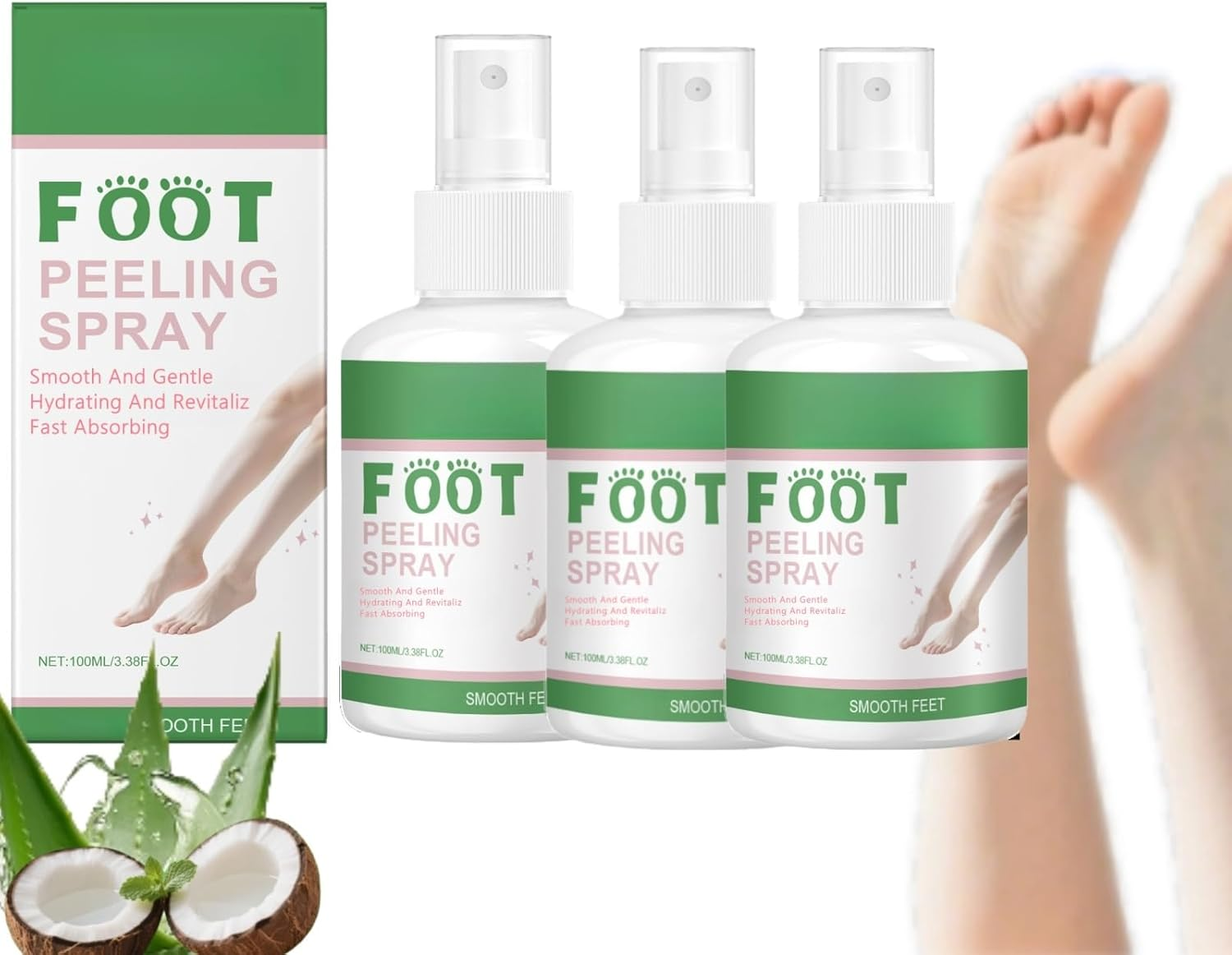 Tea Tree Foot Peeling Spray， Foot Lotion & Cream for Dry Cracked Feet/Heels, Scrubber Dead Skin Remover, Feet Callus Remover Gel, Hydrating & Exfoliating Care for Women (1)