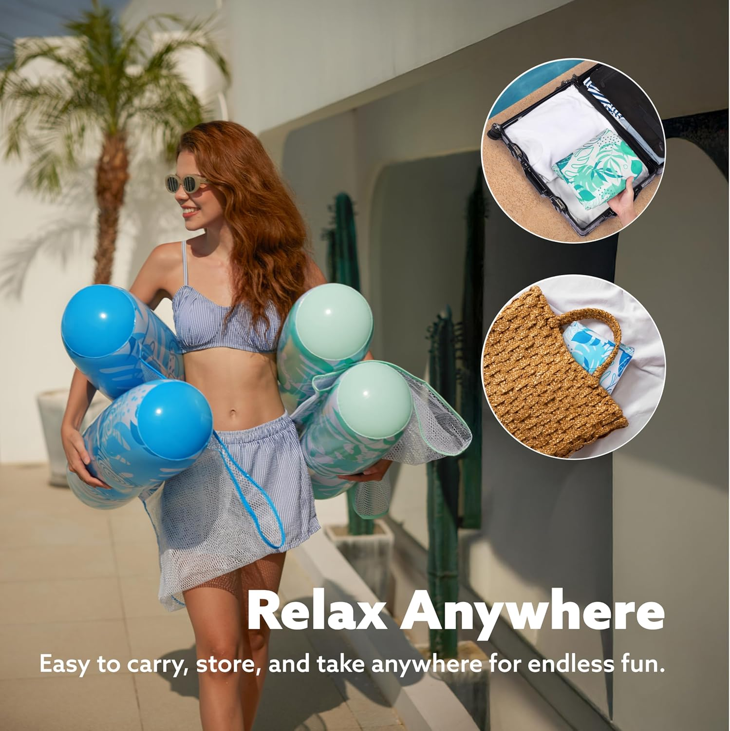 SLOOSH 2 Packs Hammock Pool Floats Adults, 4-In-1 Multi-Purpose Inflatable Pool Floats PVC Water Hammock Lounge Floaties