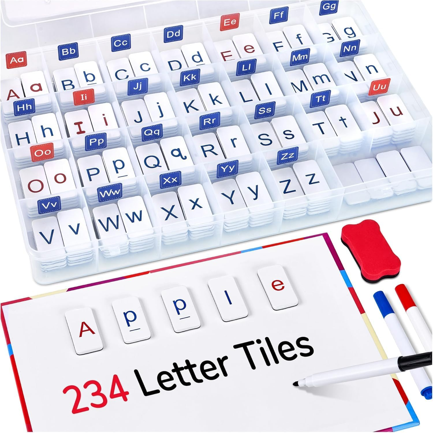 Vosinrly 234 Foam Alphabet Tiles Magnetic Letters with Double-Side Magnet Board and Compartment Storage Case-Classroom Magnetic Letter Tiles for Phonics and Spelling image number 3