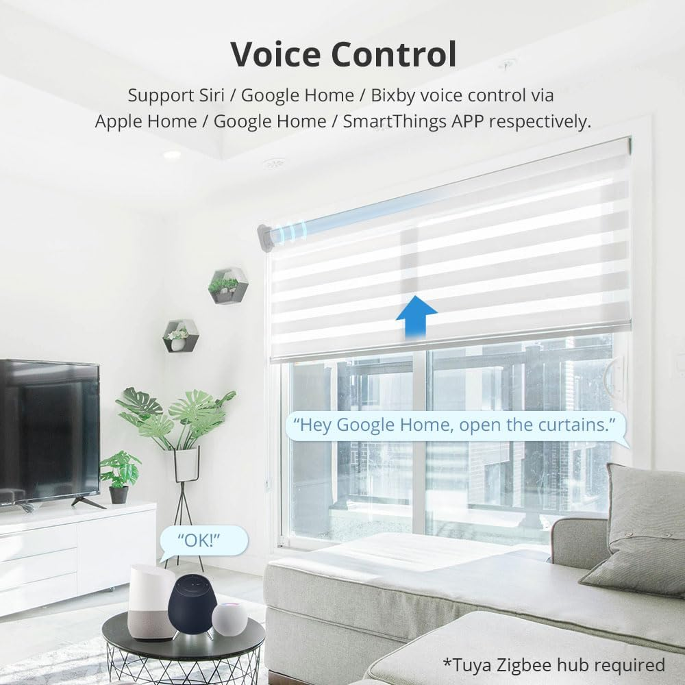Zigbee-Smart-Roller-Shade-Motor, Rechargeable Automatic Curtain Opener for 37Mm/38Mm Tube Blinds, Works with Tuya App, Alexa & Google Home Voice & & Remote Control (Motor with 6-Channel Remote) image number 1