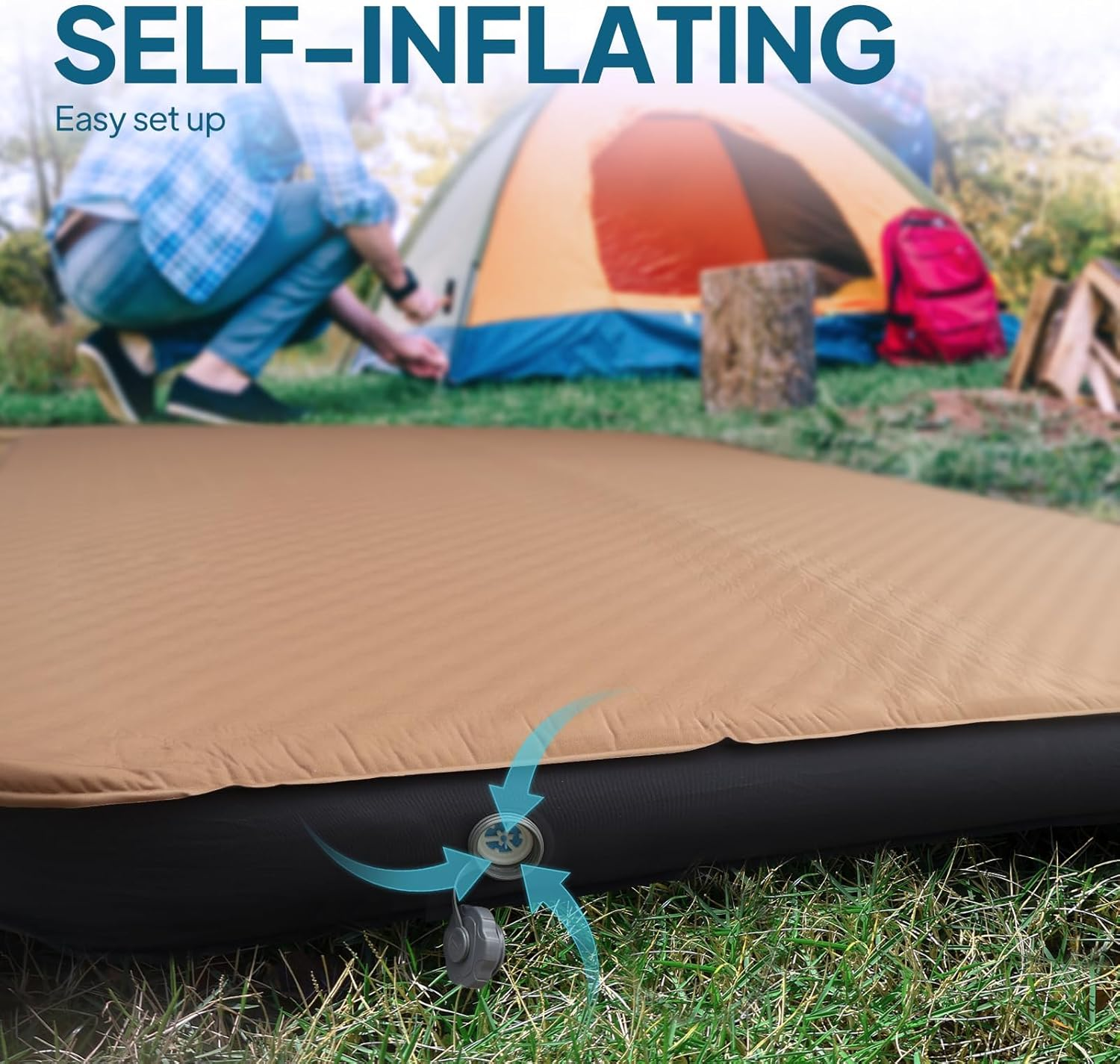LOSTHORIZON Airsoft 4.5&rdquo; Thick Self Inflating Sleeping Pad with Solid Foam, Camping Mattress with Pump Sack, Portable Roll up Bed, Inflatable Outdoor Mat for Rooftop Tent Car Truck Van, 4 Season