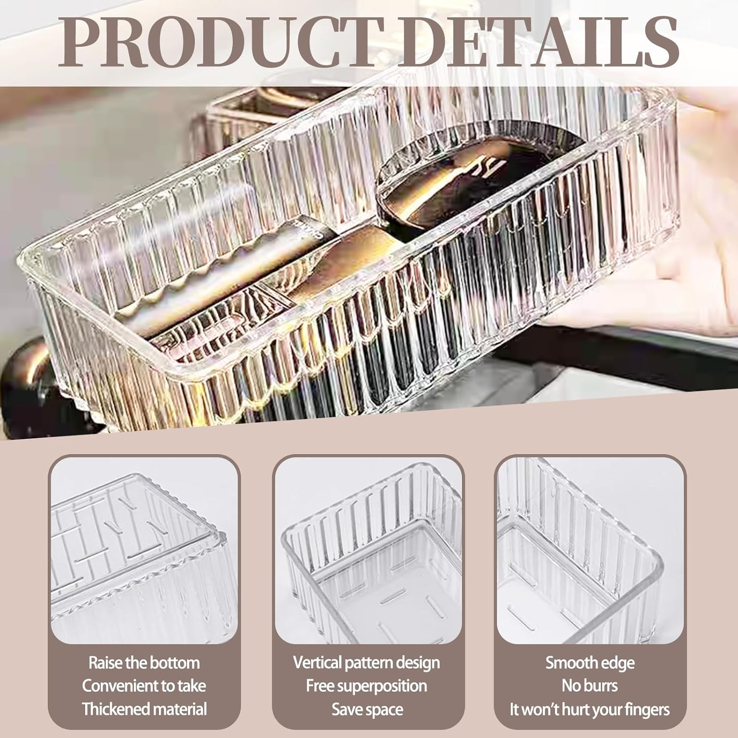 Desk Drawer Organizer 8 PCS Clear Plastic Drawer Organizers Set 4-Size Stackable Stackable Drawer Storage Containers with Non Slip Base for Makeup Office Kitchen Bathroom