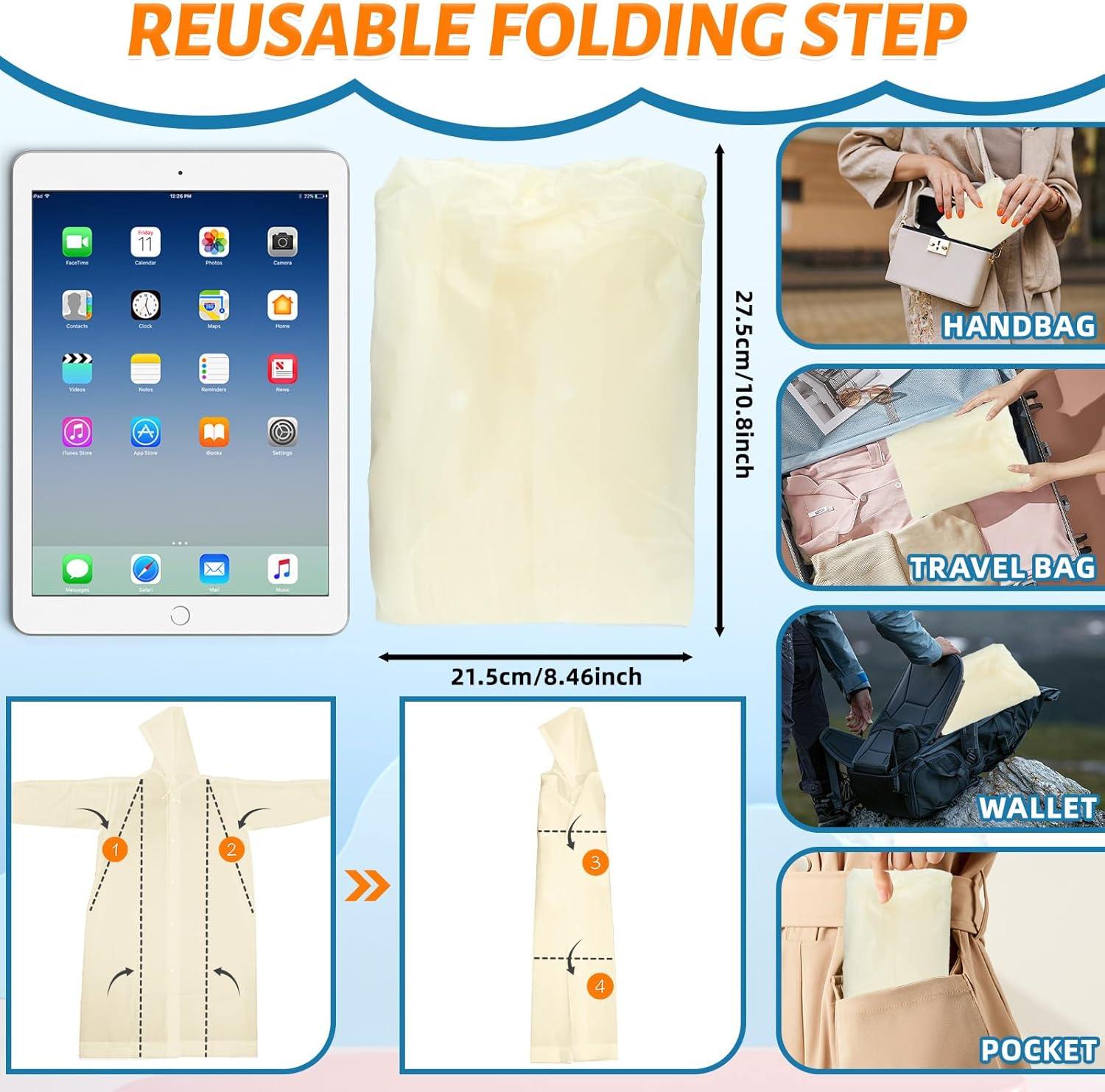 2 Pack Rain Ponchos for Kids Reusable,Thickened EVA Travel Raincoat Jacket with Hoods and Sleeves image number 6