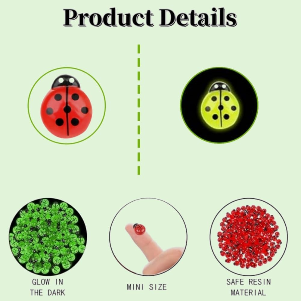 100 Pcs Mini Resin Animals,Tiny Resin Figures Glow Ladybugs,Noctilucent Miniature Animals Accessories,Cute Toys Ornaments,Mini Statue Stuff for Home Garden Party Decorations Cupcake Toppers DIY Crafts image number 1