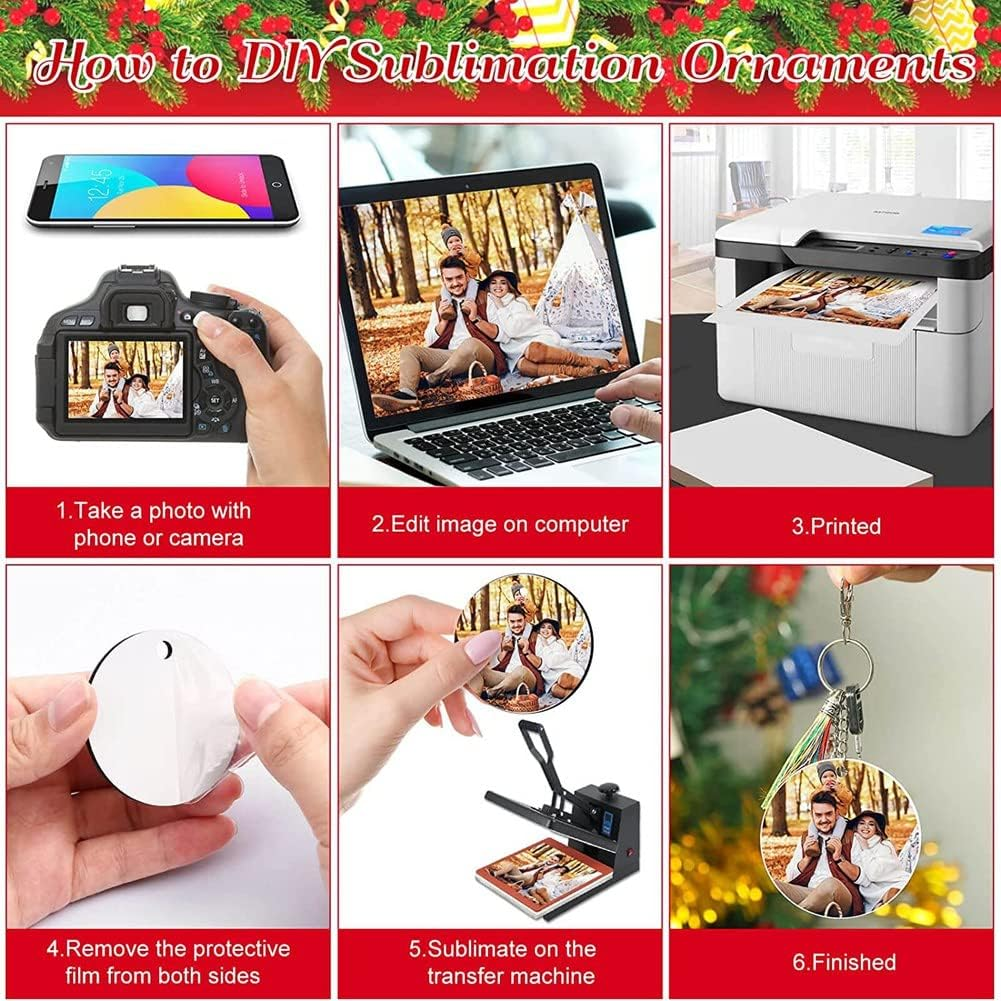 Tuperoymse 35 Pieces round Blank Sublimation Ornaments DIY Handmade Sublimation Blanks for Christmas Tree image number 5