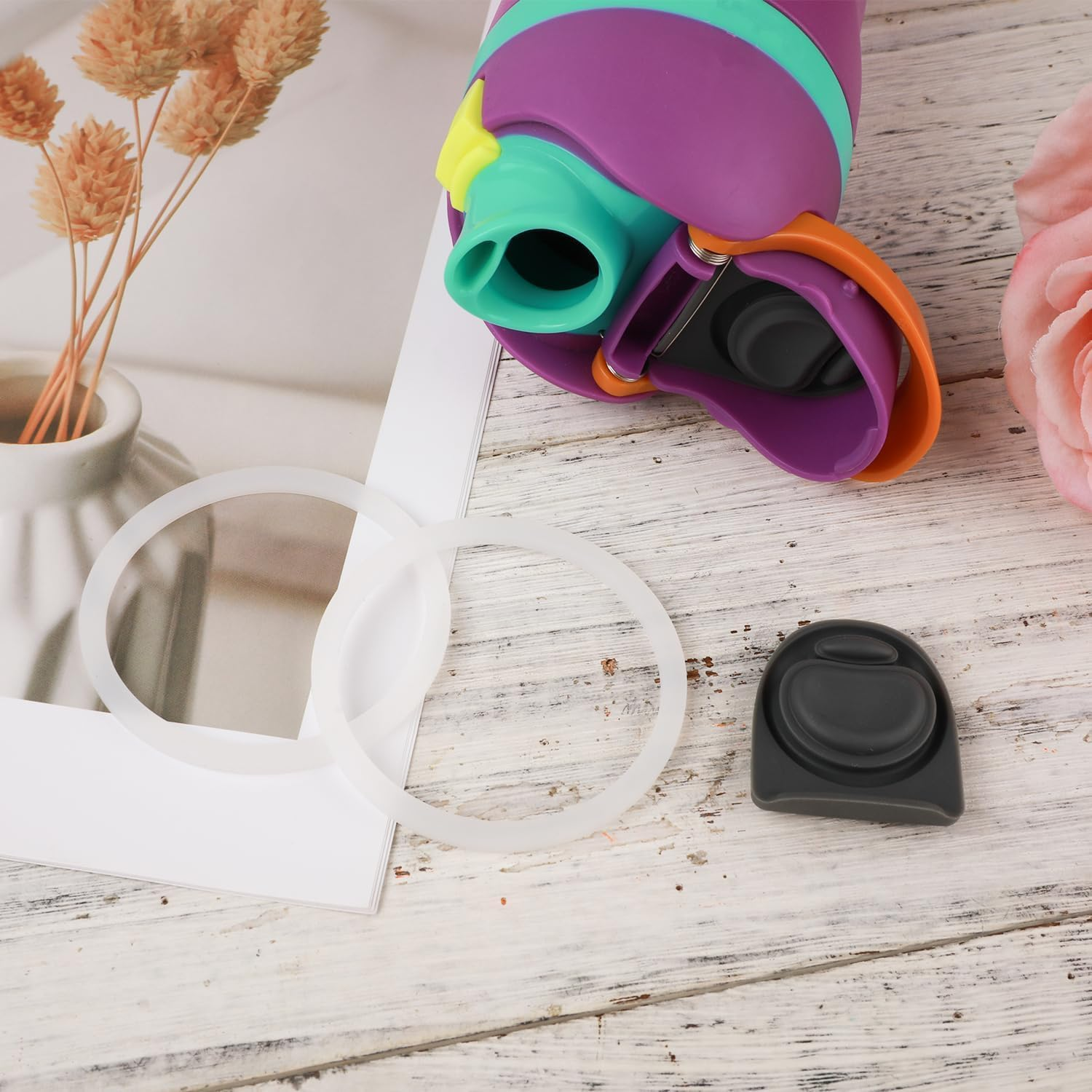 2 Pcs Replacement Stopper and 2 Pcs Silicone Lid Seal Ring for Owala Freesip Water Bottle 24/32/40 Oz, Bpa-Free Seal Bottle Cap Mouth Stopper Gasket Silicone Plug Accessories - Orange image number 6