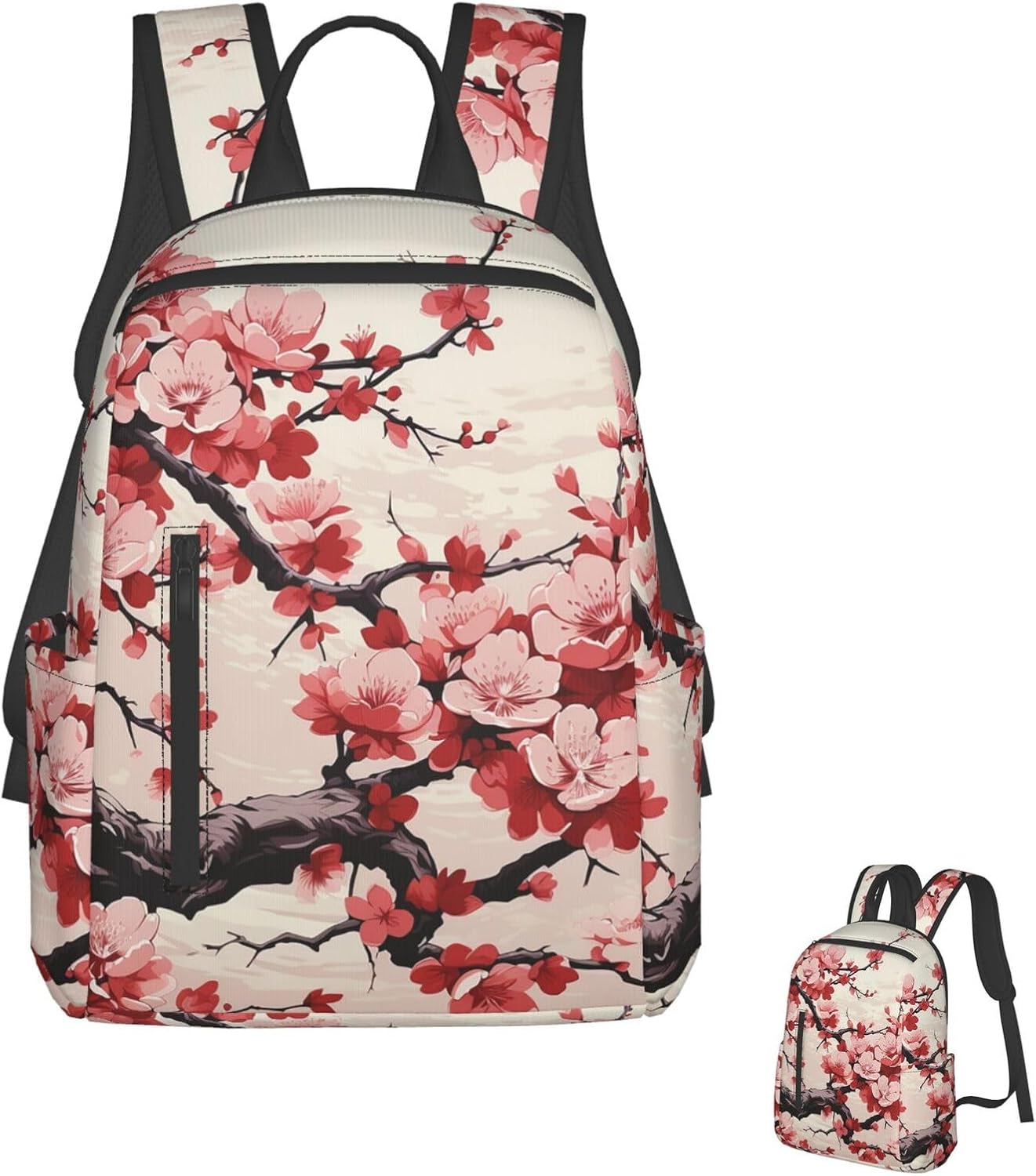 JHLMN Backpack Japanese Floral Cherry Blossom Travel Casual Laptop Backpack Adjustable Hiking Daypack for Men Women
