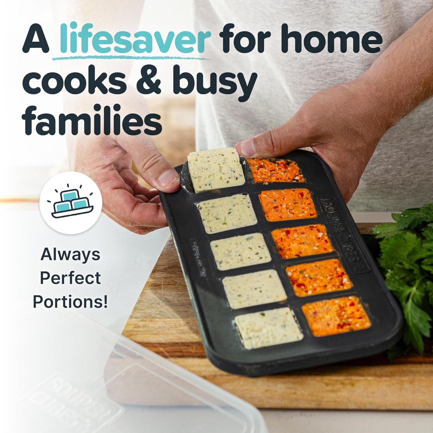 Souper Cubes 2 Tbsp Silicone Freezer Tray with Lid - Easy Meal Prep Container and Kitchen Storage Solution - Silicone Mold for Soup and Food Storage - Charcoal &ndash; 2-Pack image number 7