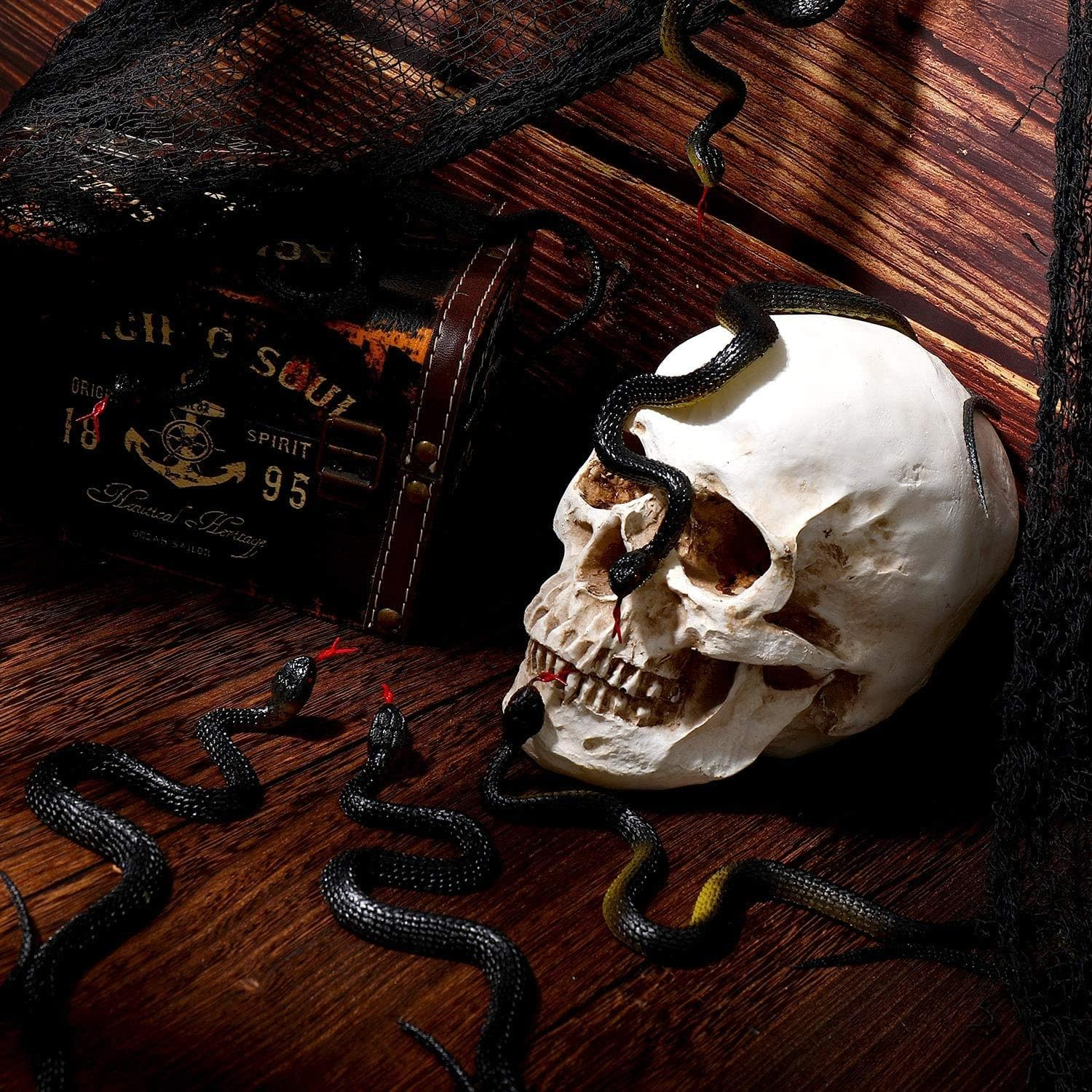 15 Pieces Realistic Rubber Snakes Plastic Snake Prop Fake Snake Props for Garden Props to Keep Birds Away, Pranks, Halloween Decoration (Black) image number 5