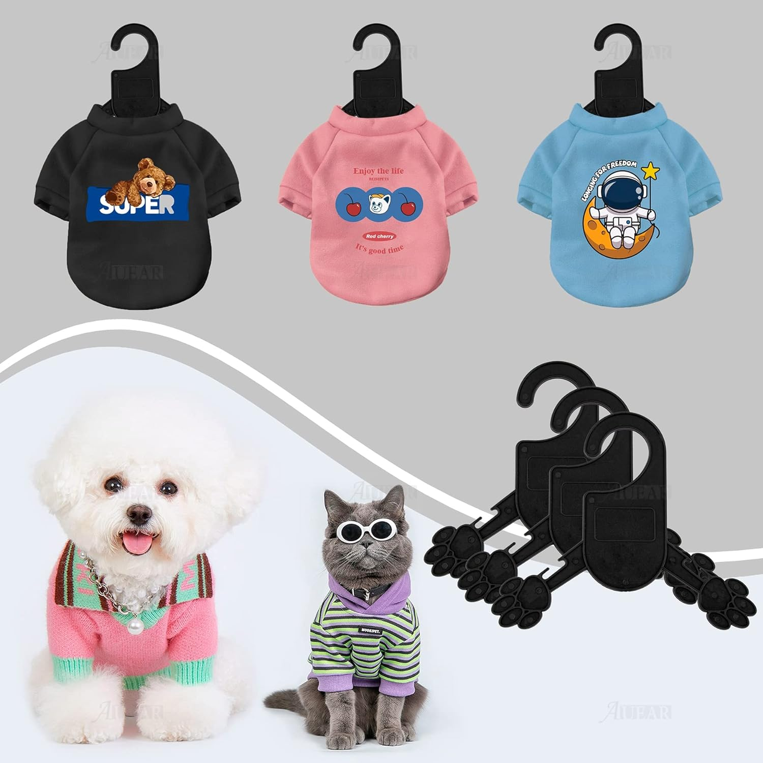 AUEAR, 10 Pack Plastic Pet Clothes Rack Hangers for Dog Puppy Cat Toddler Small Coat Hanger image number 4