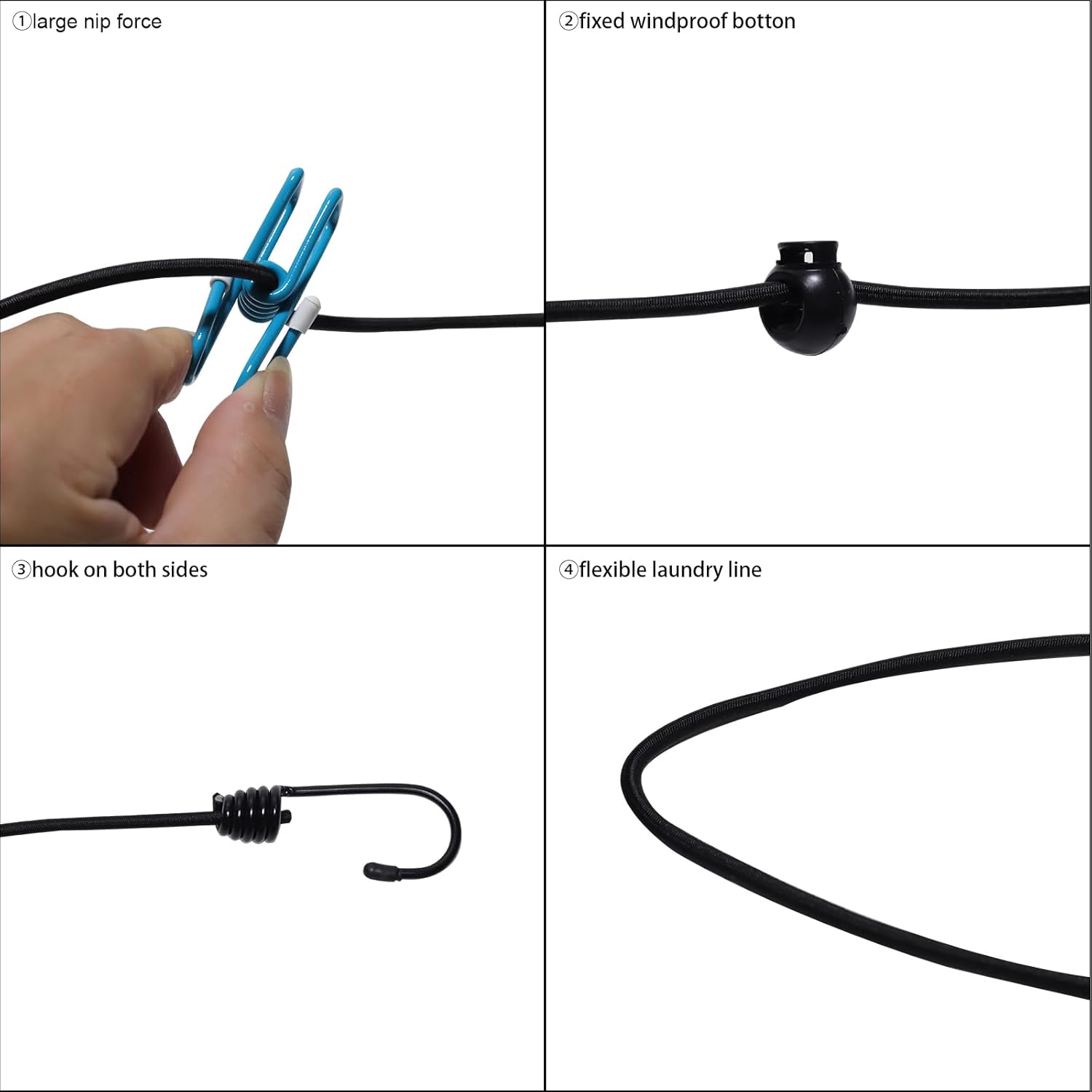 2 Pack Portable Clothesline Retractable Travel Clothesline with 12 Clothespins Outdoor Camping Accessories for Backyard, Vacation Hotel, Balcony Drying (Blue + Black) - Multicolour image number 3