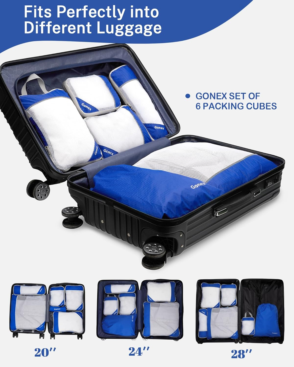 Gonex Compression Packing Cubes Mesh Organizers L+M+S+Xs+Slim+Laundry Bag Deep Blue