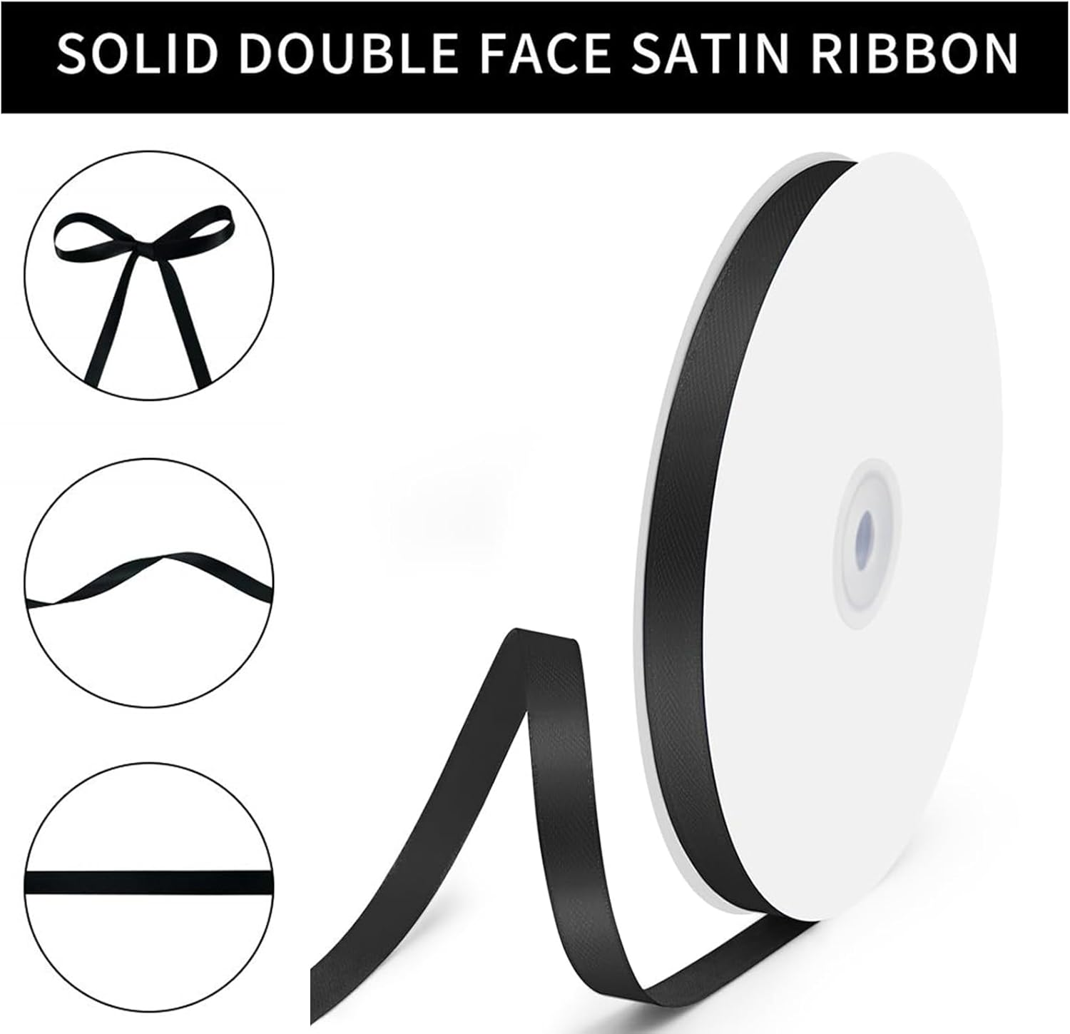 Black Satin Ribbon, 3/8Inch 100Yards Double Sided Polyester Ribbon for Gift Wrapping Party Hair Braids Bow Decoration Floral Arrangement Craft Supplies DIY Sewing Project Cake Wedding Party Decoration image number 7